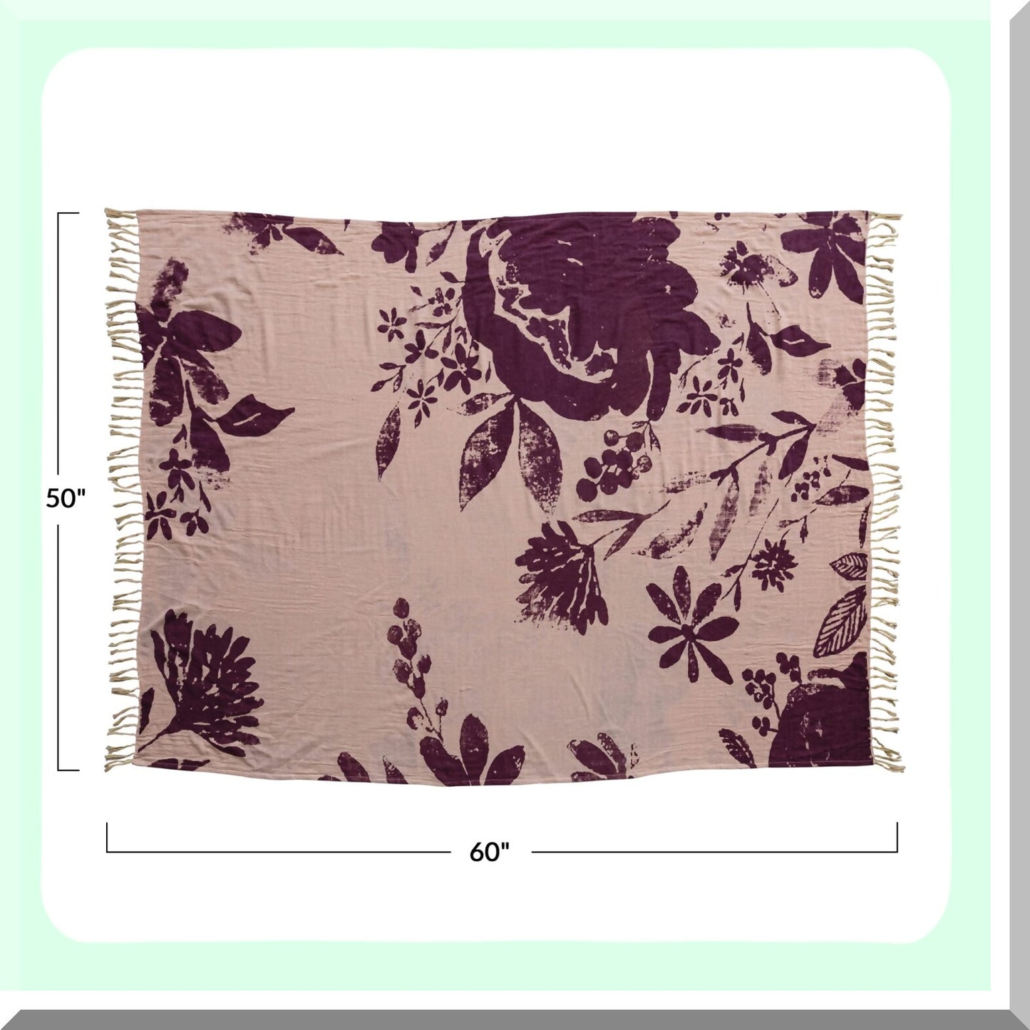 Reversible Cotton Floral Bliss Throw Blanket with Fringe, Multicolor