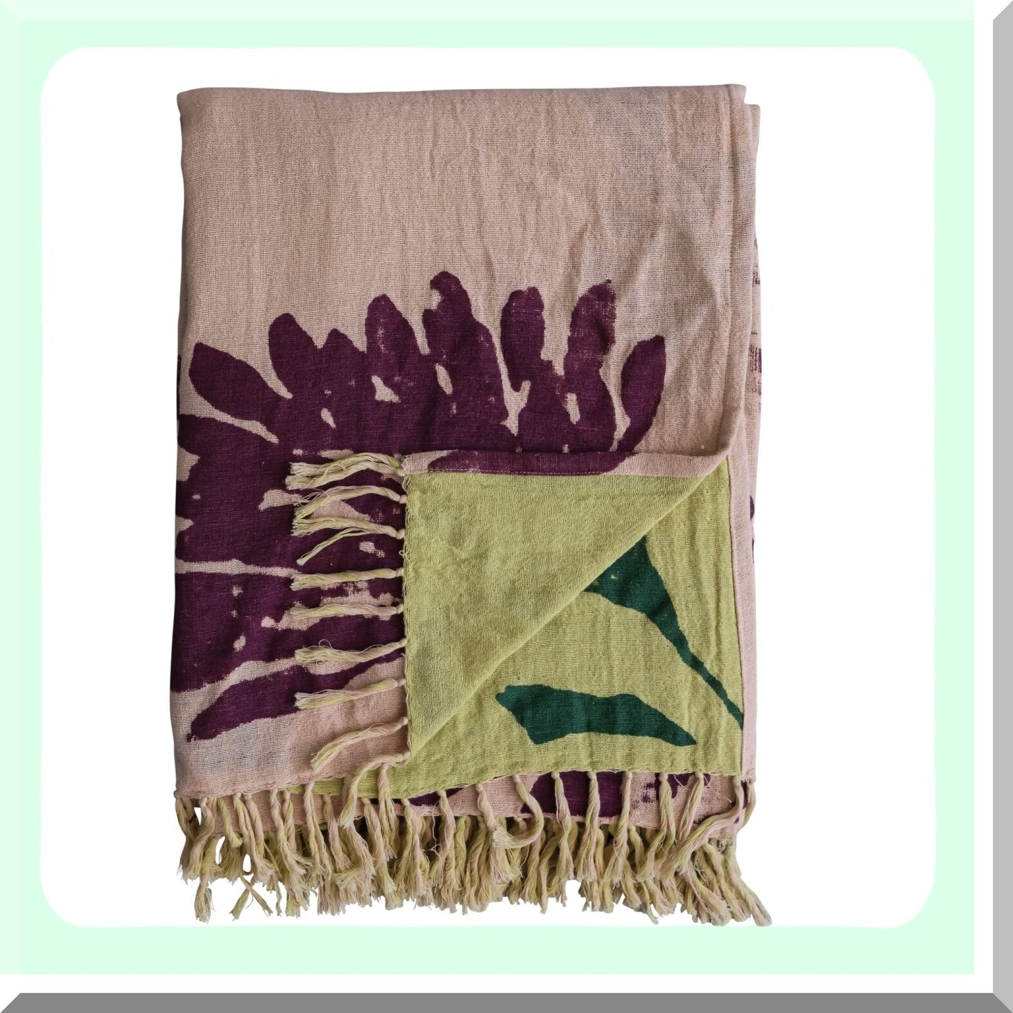 Reversible Cotton Floral Bliss Throw Blanket with Fringe, Multicolor