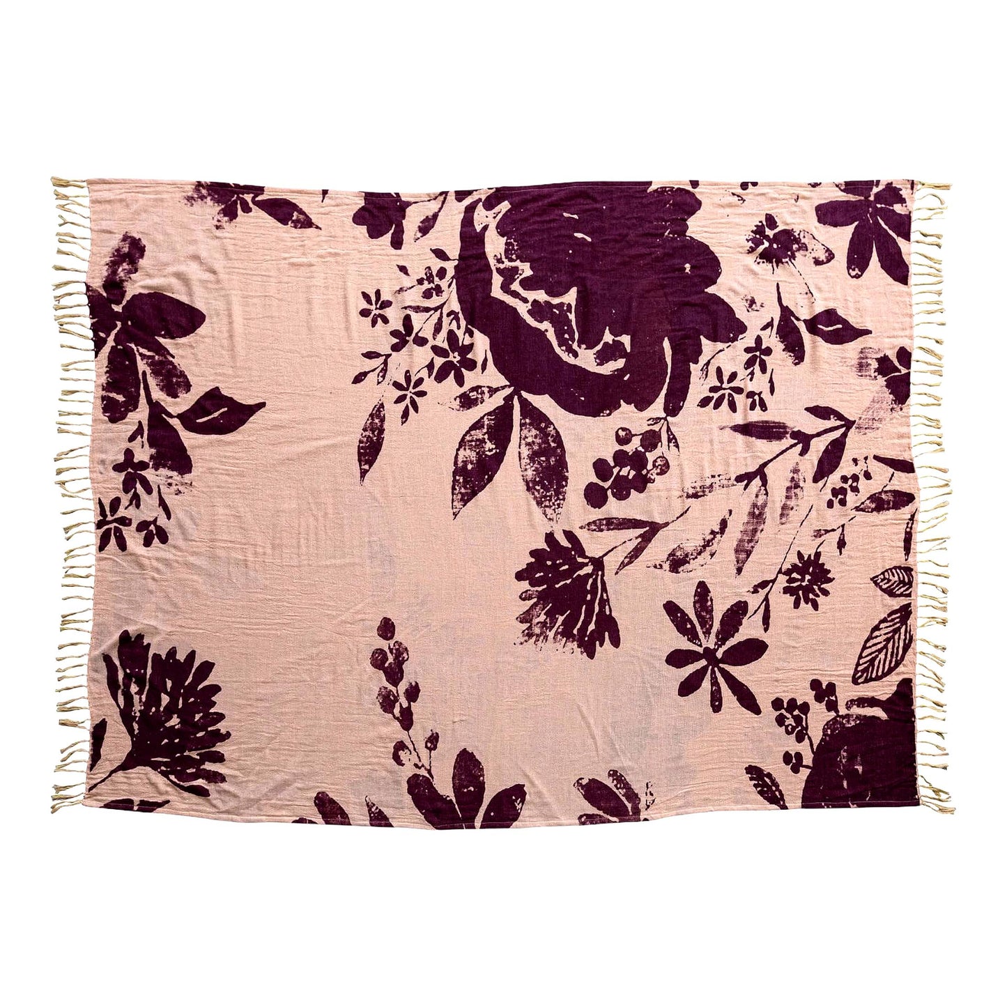 Reversible Cotton Floral Bliss Throw Blanket with Fringe, Multicolor