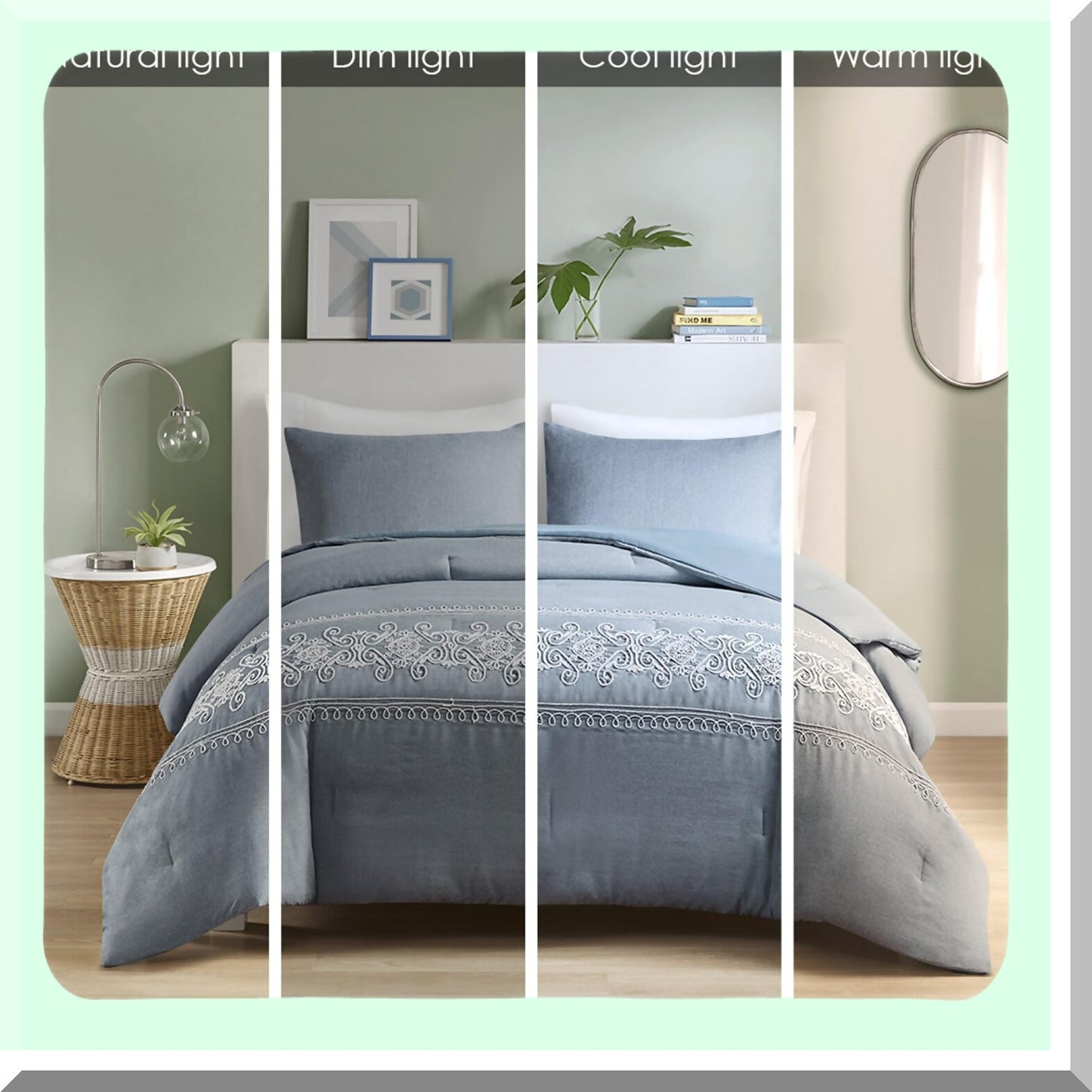 Blue Scroll Embroidered Comforter Set - Twin XL Size - All Season Down Alternative Bedding with Matching Sham - Feminine Bedroom Decor - Soft and Cozy - Beautifully Designed