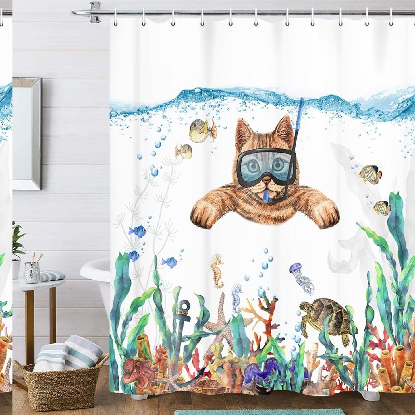 Funny Cat Fabric Shower Curtain 69x70 Inch