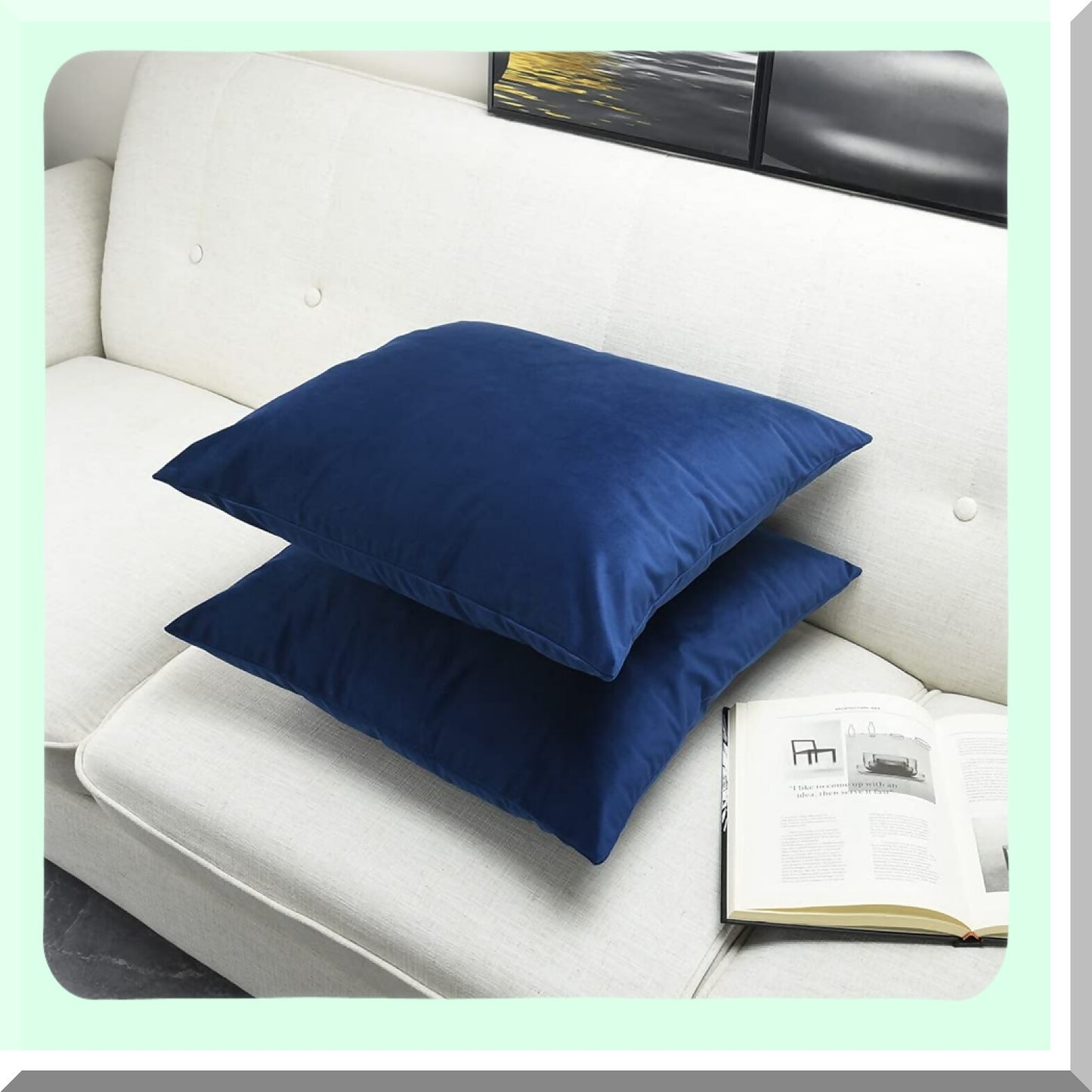 Velvet Navy Blue Cushion Set - 20x20 Sofa Bed Throw Pillow Covers - Decorative Couch Case - Pack of 2