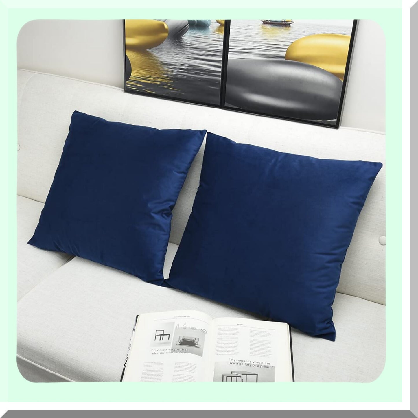 Velvet Navy Blue Cushion Set - 20x20 Sofa Bed Throw Pillow Covers - Decorative Couch Case - Pack of 2
