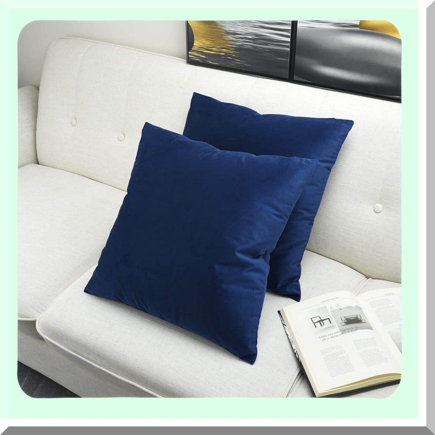 Velvet Navy Blue Cushion Set - 20x20 Sofa Bed Throw Pillow Covers - Decorative Couch Case - Pack of 2