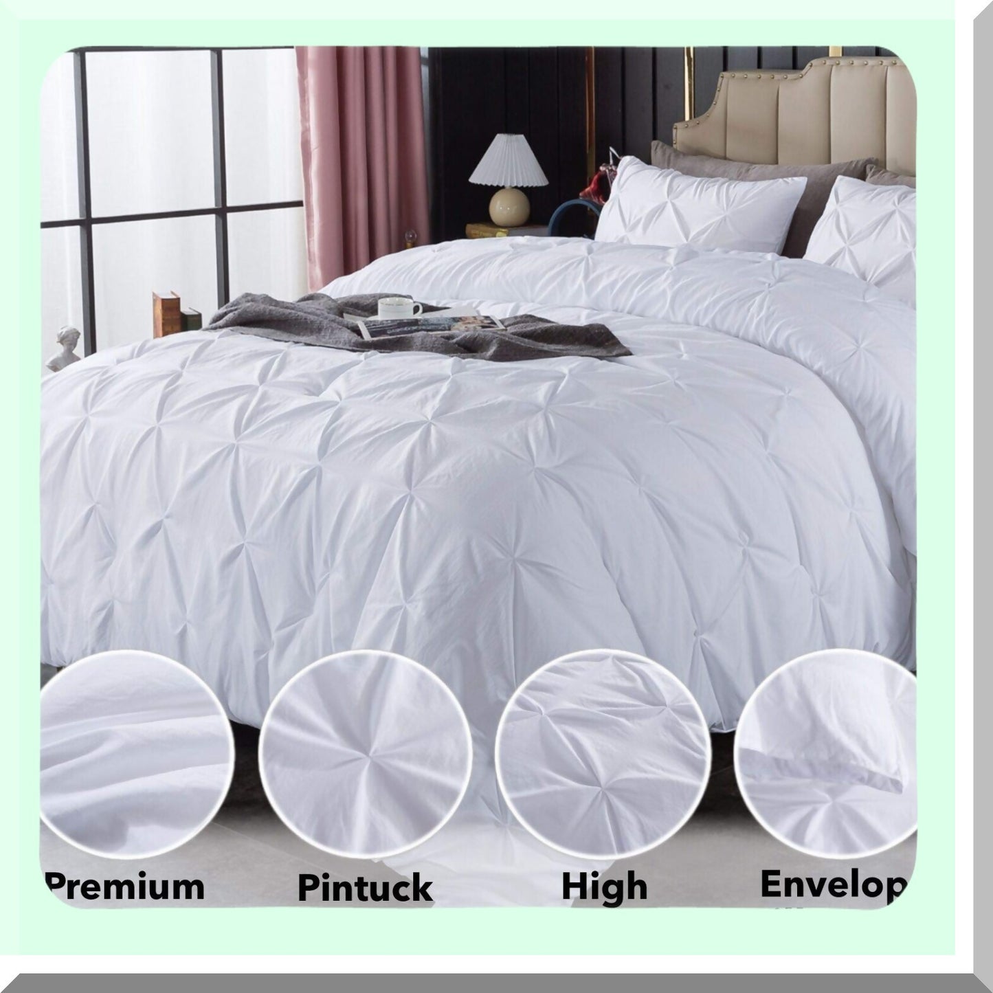 Cute Pleat White Queen Comforter Set - Soft Lightweight Fluffy Down Alternative Bedding for All Seasons - 3 Piece Bed Set for Queen Bed