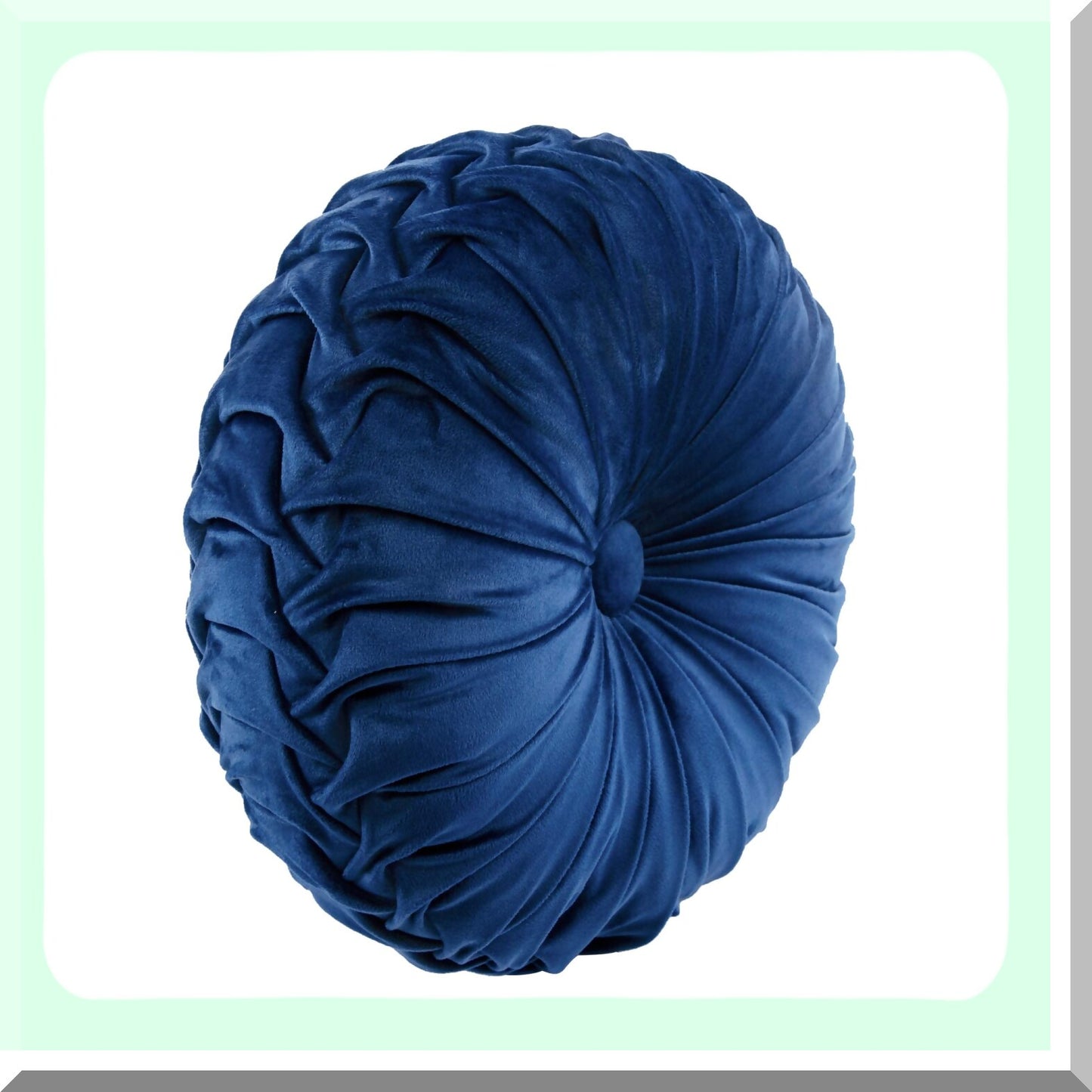 Navy Blue Velvet Round Pleated Throw Pillow - Plush Seat Cushion for Bed, Couch, Chair - Decorative Pillows 15" Diameter - Soft and Stylish Home Decor