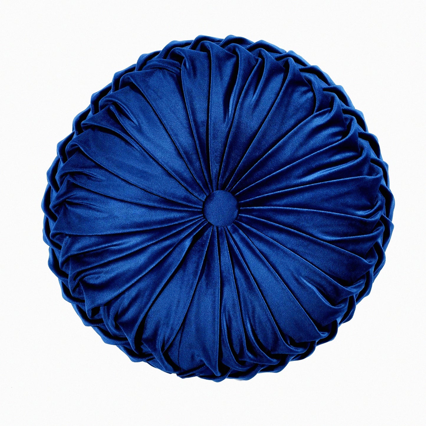Navy Blue Velvet Round Pleated Throw Pillow - Plush Seat Cushion for Bed, Couch, Chair - Decorative Pillows 15" Diameter - Soft and Stylish Home Decor