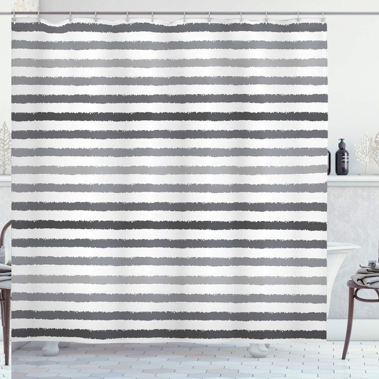 Striped Shower Curtain Gray White 69x70 Inches