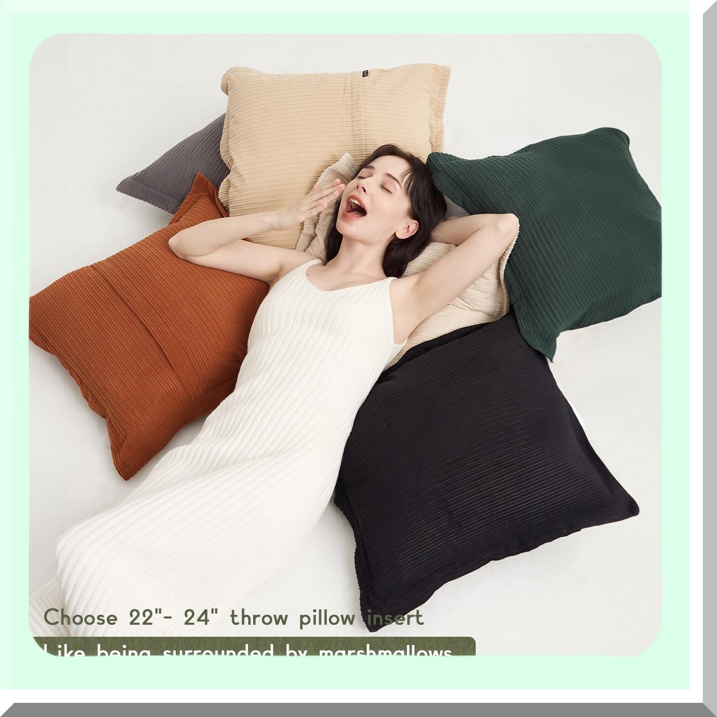 Chic Boho Stripe Pillow Covers - Set of 3 Soft Corduroy Square Throw Pillow Cases for Sofa Couch, Girls' Bedroom, Dorm - 22x22inch Vintage Decorative Neutral Cushion Covers in Classic Black, White, Grey