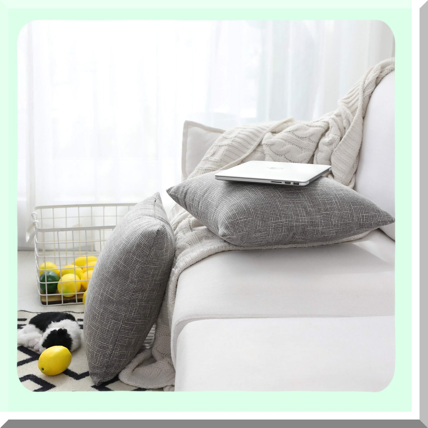 Luxe Linen Outdoor Pillow Covers - Set of 2 Decorative Cushion Cases for Couch/Chair - 24 x 24 inches - Grey - Weather Resistant - Large Size