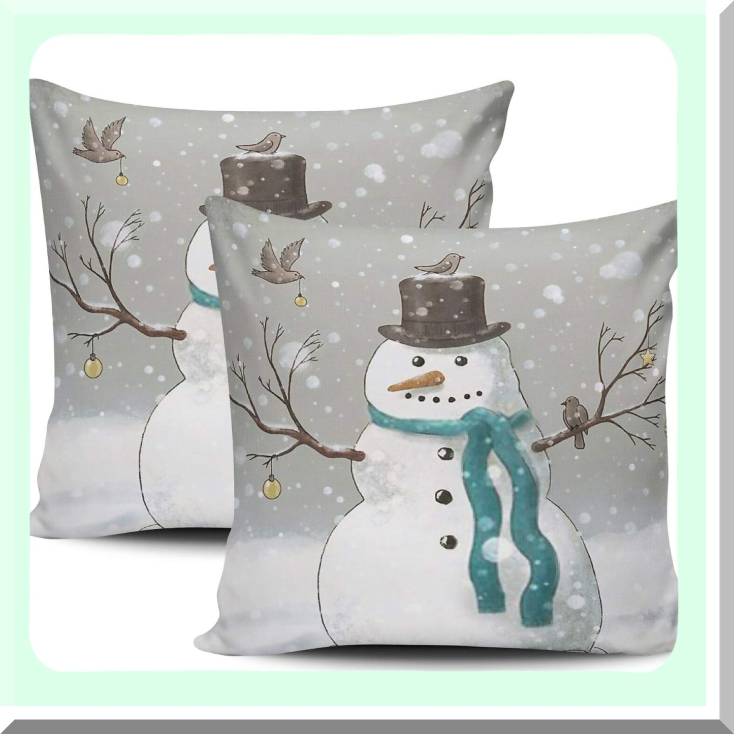 Frosty Snowman Winter Wonderland Pillowcase Set - 22x22 Inch Square Decorative Throw Pillow Covers - Festive Home Decor Accent - Set of 2