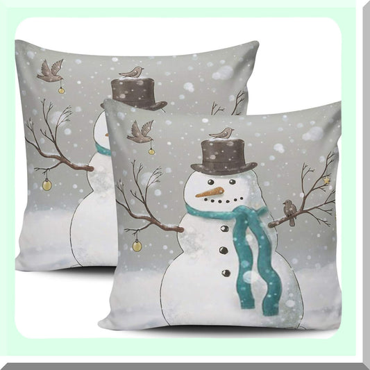 Frosty Snowman Winter Wonderland Pillowcase Set - 22x22 Inch Square Decorative Throw Pillow Covers - Festive Home Decor Accent - Set of 2