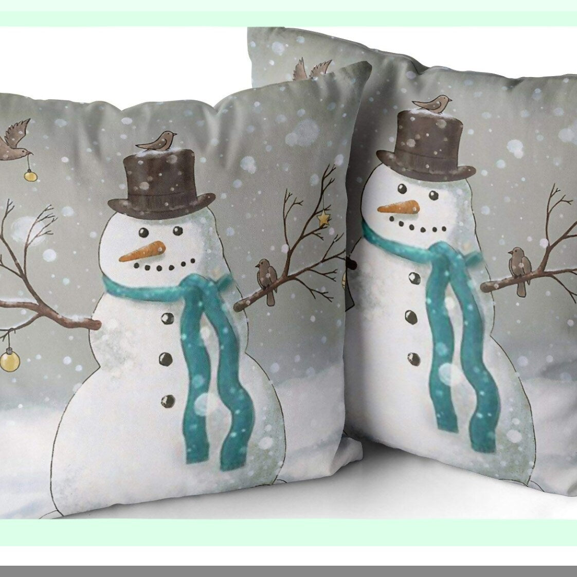 Frosty Snowman Winter Wonderland Pillowcase Set - 22x22 Inch Square Decorative Throw Pillow Covers - Festive Home Decor Accent - Set of 2