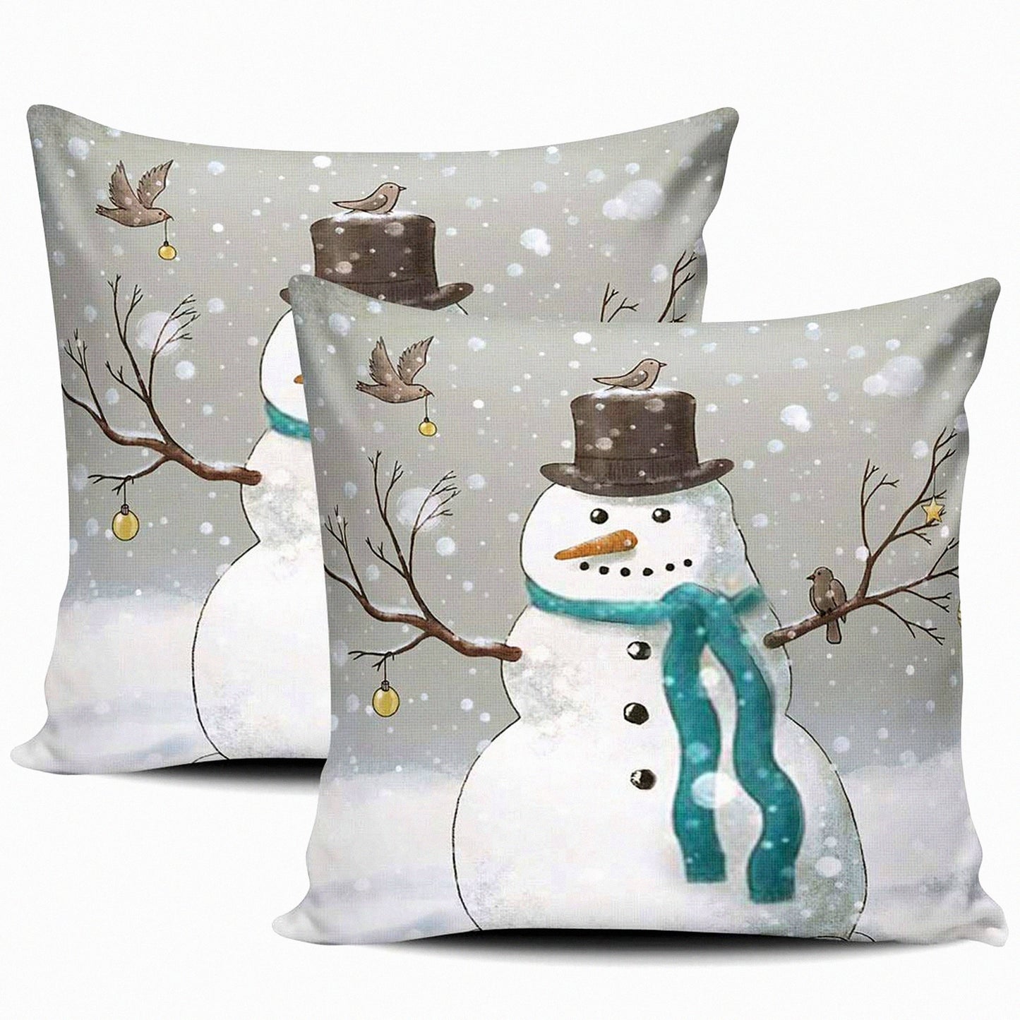 Frosty Snowman Winter Wonderland Pillowcase Set - 22x22 Inch Square Decorative Throw Pillow Covers - Festive Home Decor Accent - Set of 2
