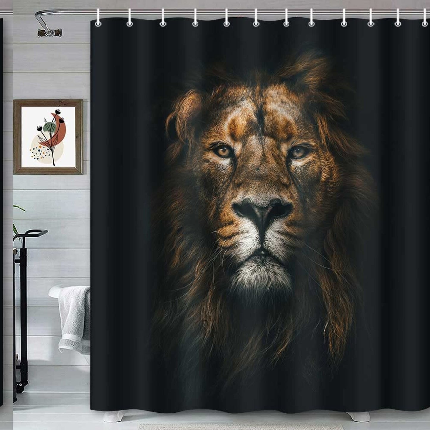 Black Shower Curtain 72x72 inches Polyester Fabric with Hooks