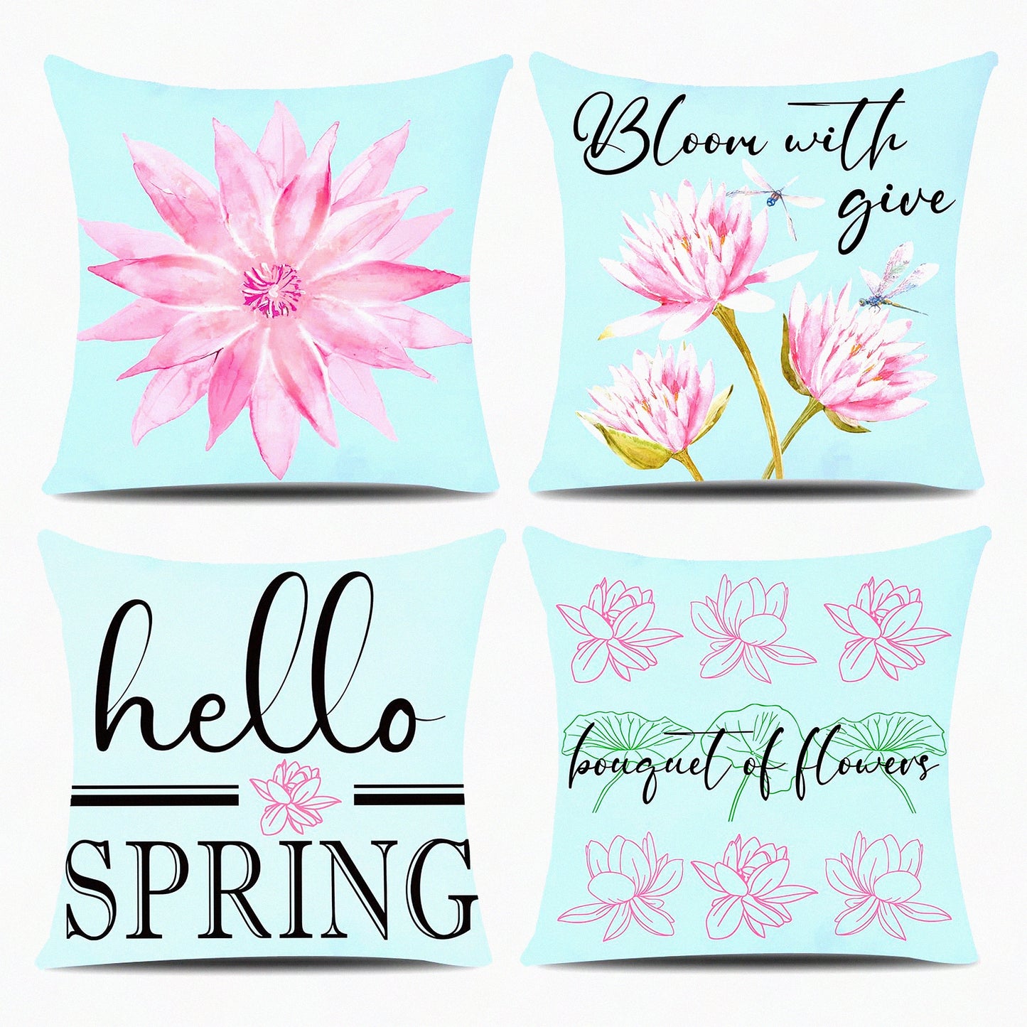 Blue Bloom Farmhouse Floral Pillow Covers - Hello Spring 18x18inch Decorative Cushion for Summer Outdoor Decorations, Daisy Couch Pillows