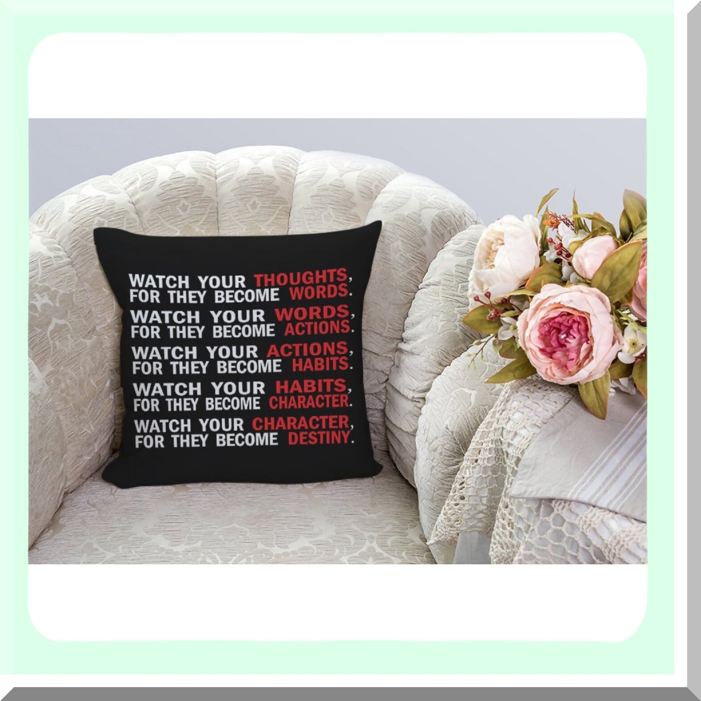 Motivational Thoughts Quote Pillow Cover - Inspirational Words Cotton Linen Cushion - Home Decorative Throw Pillow for Men/Women - 18x18 inch Black White Red