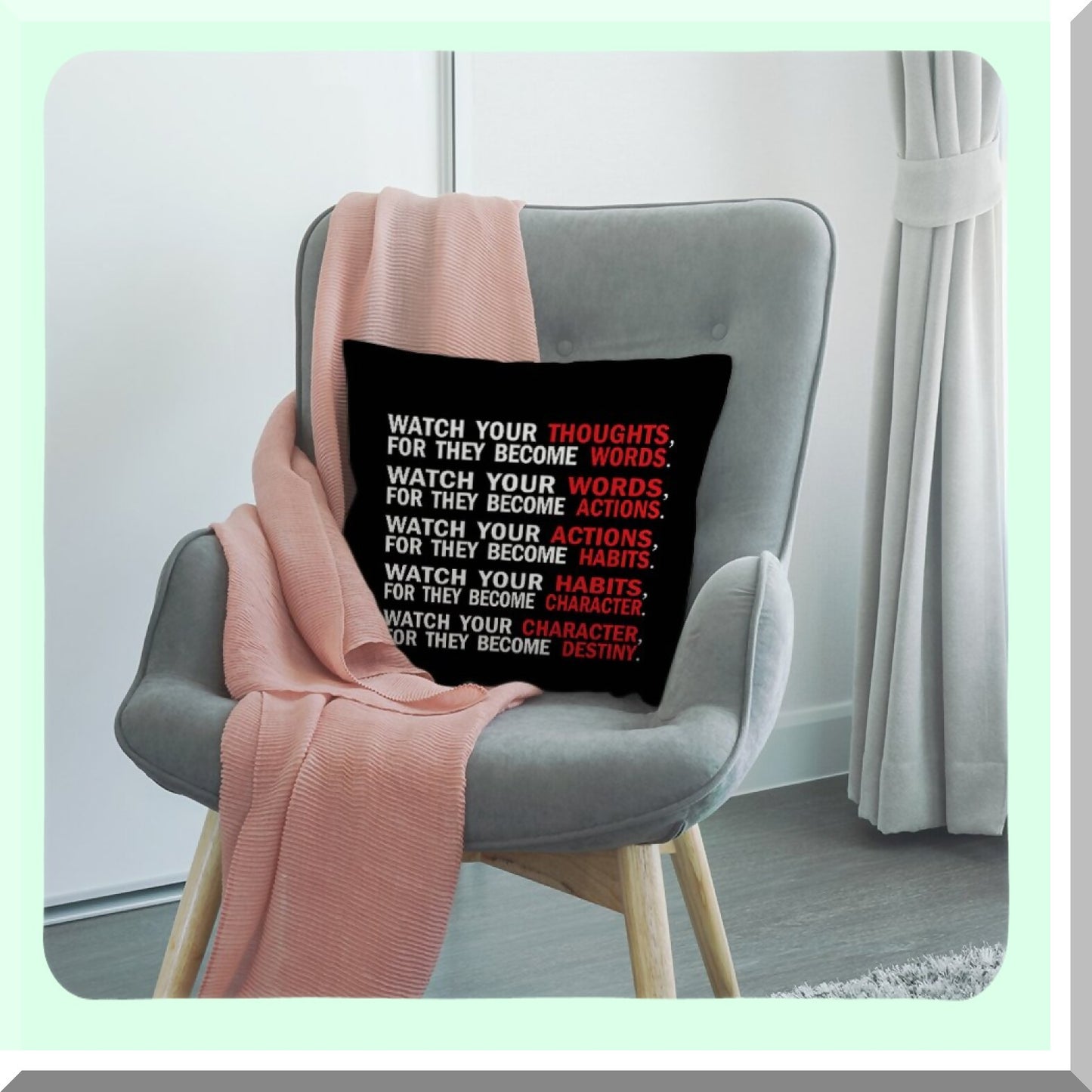 Motivational Thoughts Quote Pillow Cover - Inspirational Words Cotton Linen Cushion - Home Decorative Throw Pillow for Men/Women - 18x18 inch Black White Red
