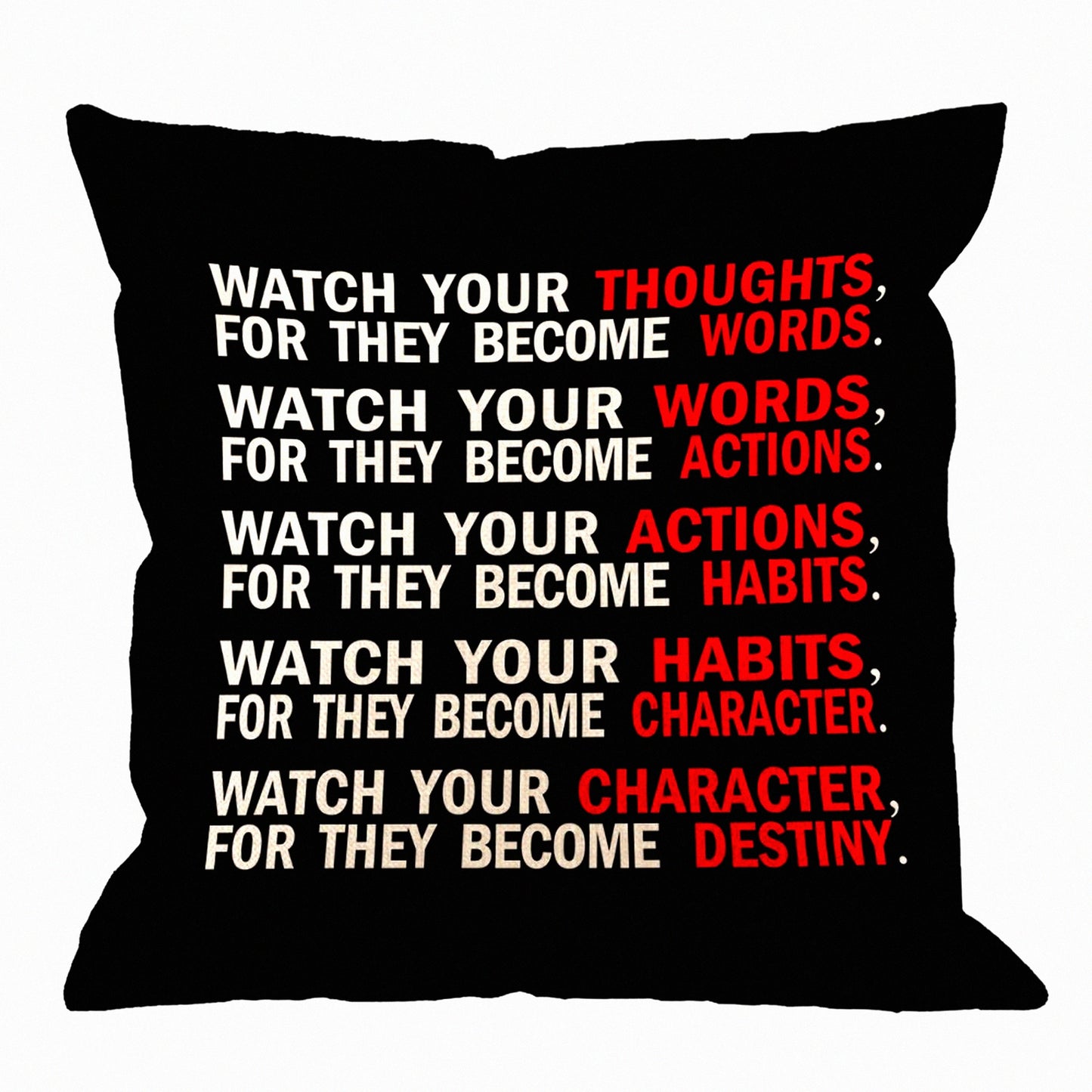 Motivational Thoughts Quote Pillow Cover - Inspirational Words Cotton Linen Cushion - Home Decorative Throw Pillow for Men/Women - 18x18 inch Black White Red