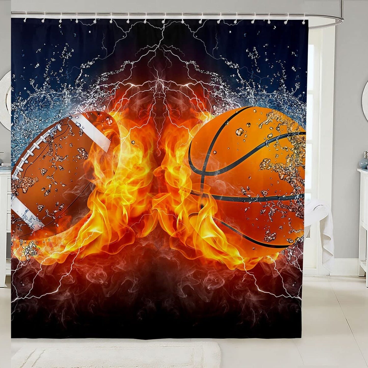 Sports Theme Red Flame Waterproof Shower Curtain 72" x 72"