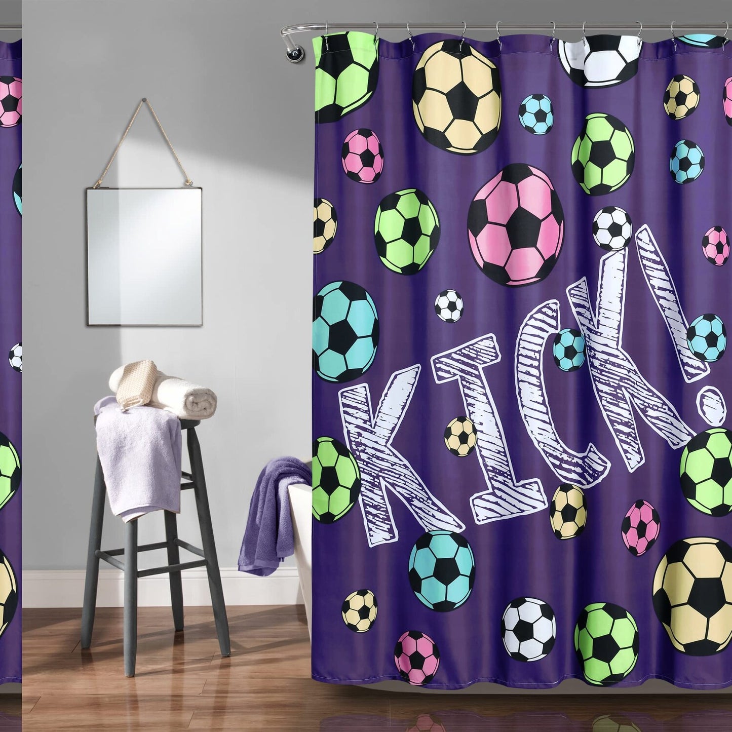 Girls Soccer Kick Shower Curtain 72x72 Purple