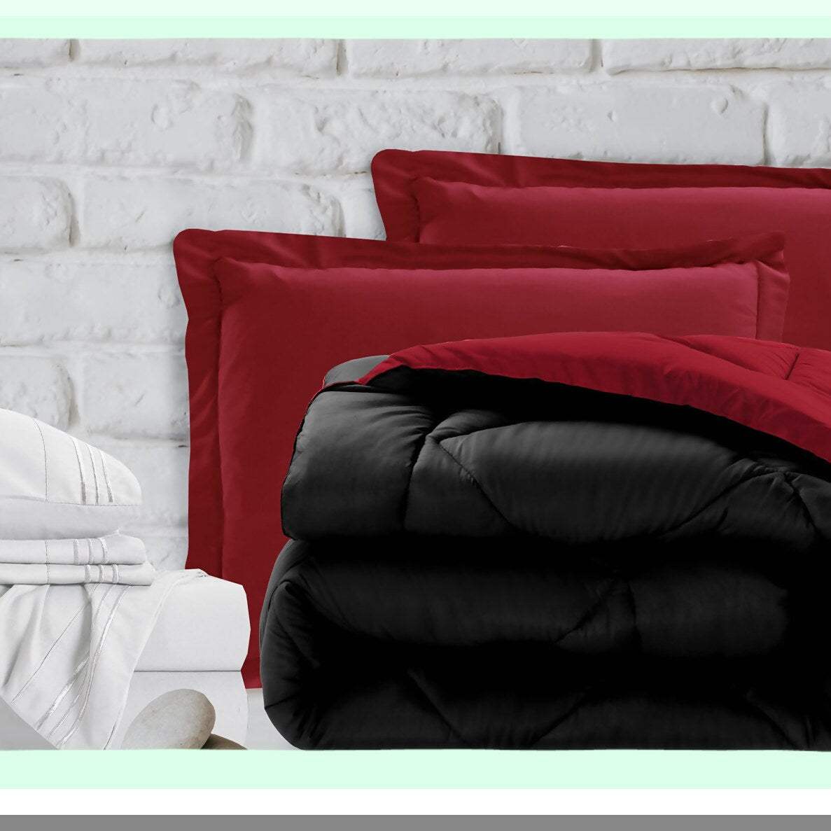 Luxury Comfort 7-Piece Bed Set - 1500 Thread Count Cal Size Bed-in-a-Bag, Cozy Sheets & Comforter, Wrinkle/Stain Resistant - Black/Burgundy