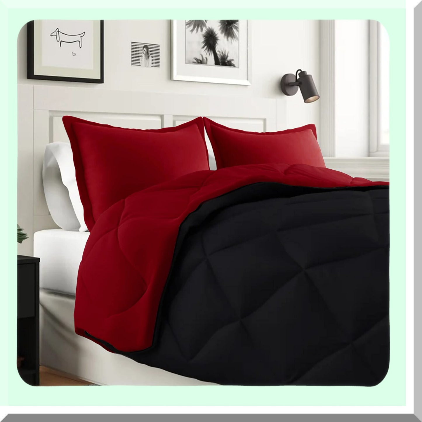 Luxury Comfort 7-Piece Bed Set - 1500 Thread Count Cal Size Bed-in-a-Bag, Cozy Sheets & Comforter, Wrinkle/Stain Resistant - Black/Burgundy