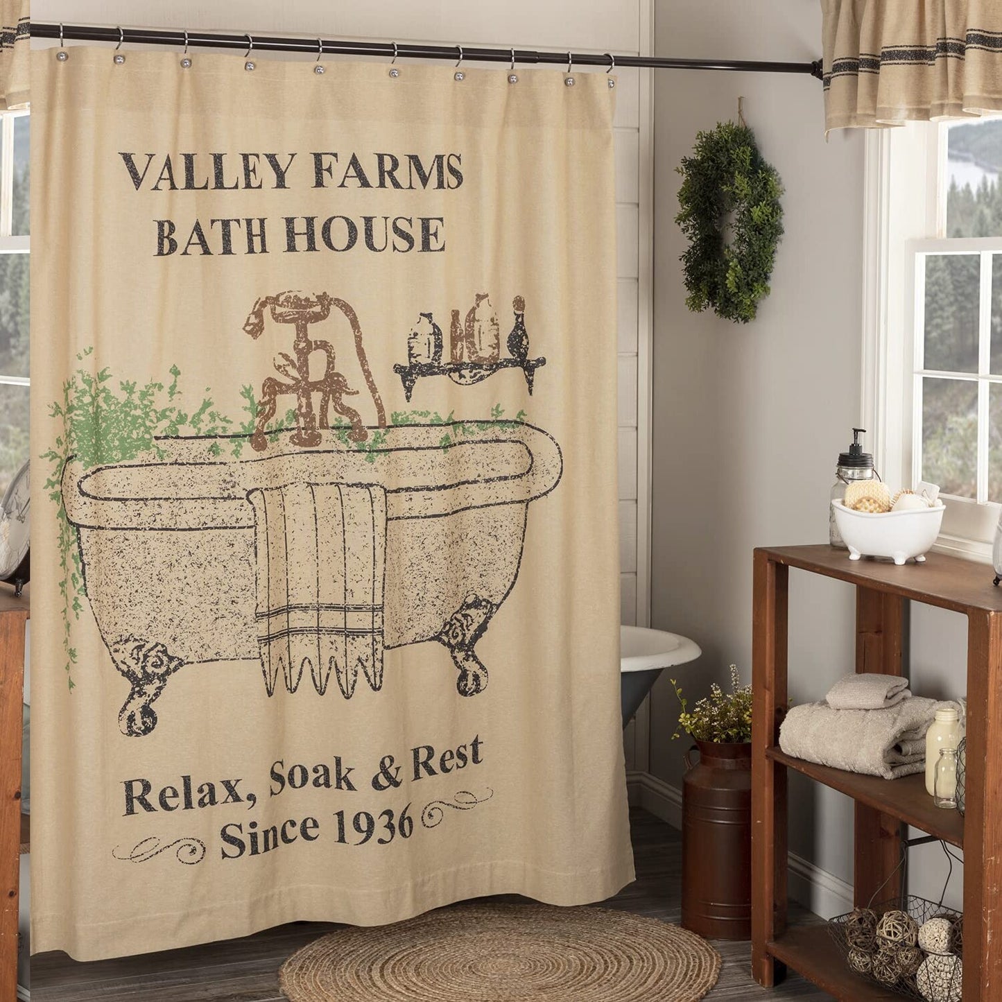 Farms Bath House Shower Curtain 72" x 72"
