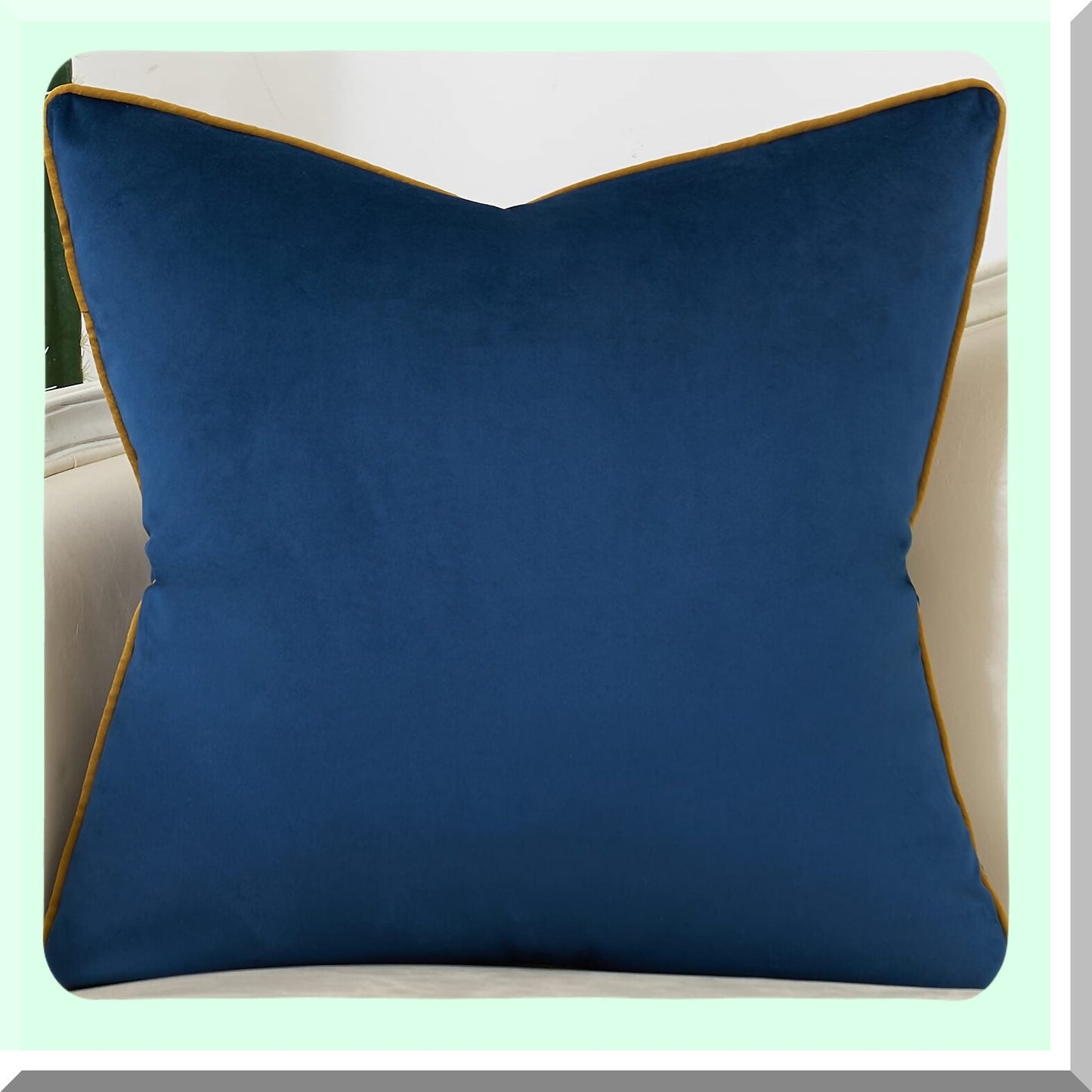 Navy Blue Gold Striped Geometric Velvet Cushion - Luxe Modern Throw Pillow Cover for Living Room, Bedroom, Car - 20x20 Inch Decorative Pillow