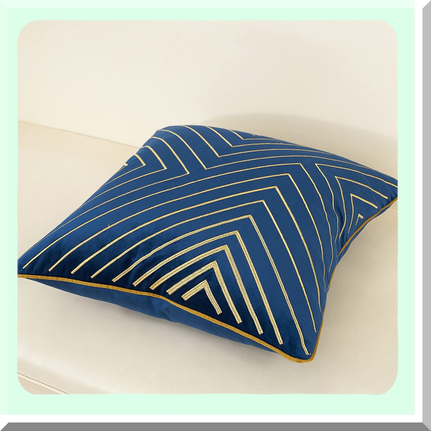 Navy Blue Gold Striped Geometric Velvet Cushion - Luxe Modern Throw Pillow Cover for Living Room, Bedroom, Car - 20x20 Inch Decorative Pillow