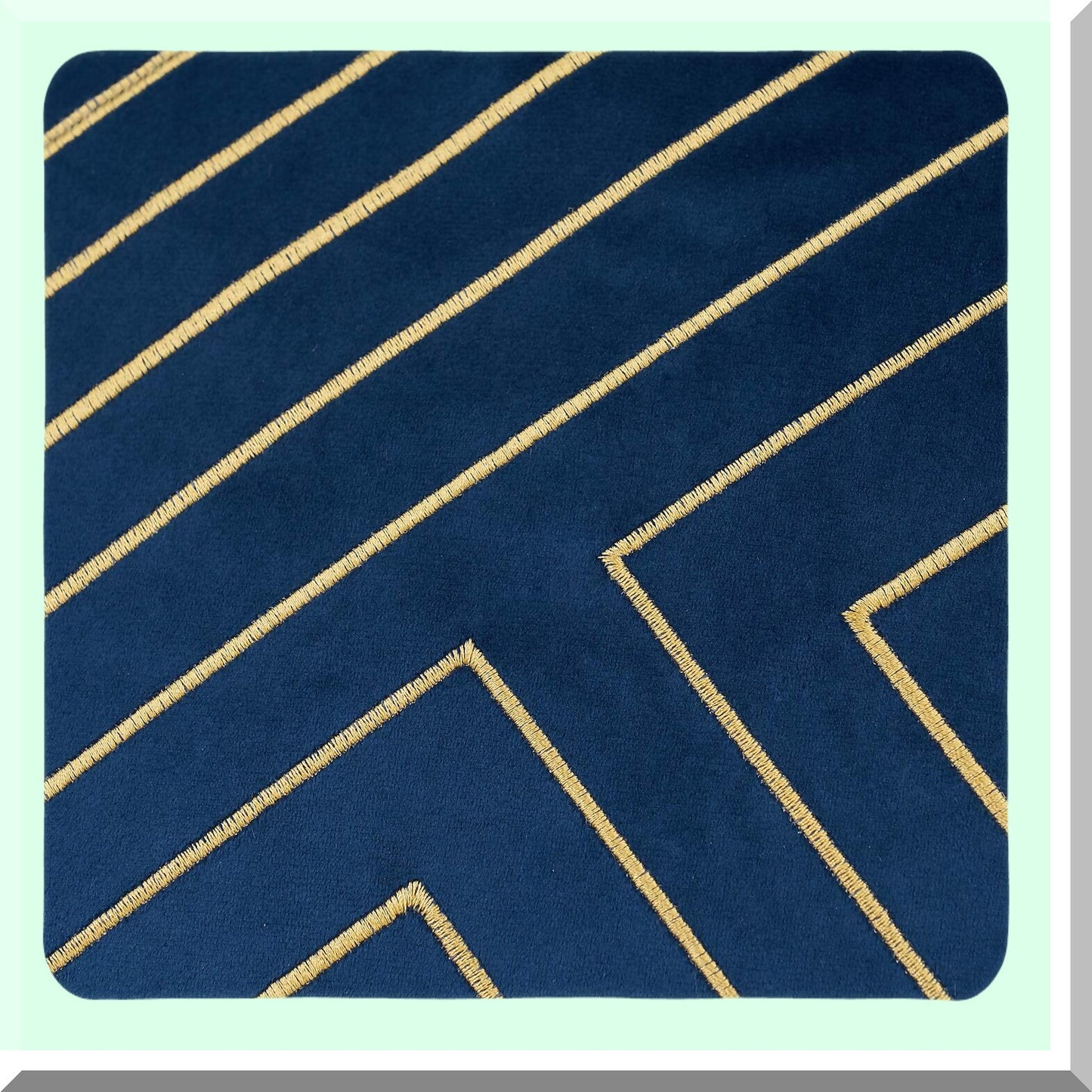 Navy Blue Gold Striped Geometric Velvet Cushion - Luxe Modern Throw Pillow Cover for Living Room, Bedroom, Car - 20x20 Inch Decorative Pillow
