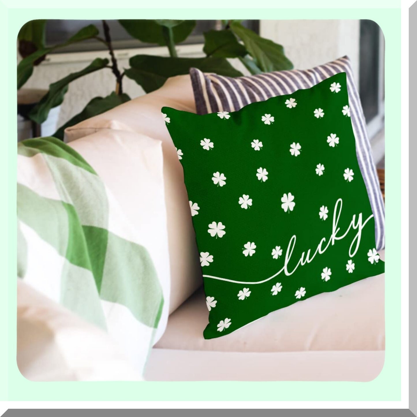 Lucky Clover Farmhouse Pillow Set - St Patricks Day Decor Bundle with Buffalo Plaid Shamrock Throw Pillows - Home Decorative Cushion Covers 18x18 - 4 Pack St Patricks Day Decorations