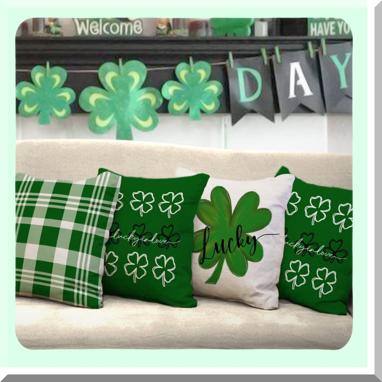 Lucky Clover Farmhouse Pillow Set - St Patricks Day Decor Bundle with Buffalo Plaid Shamrock Throw Pillows - Home Decorative Cushion Covers 18x18 - 4 Pack St Patricks Day Decorations