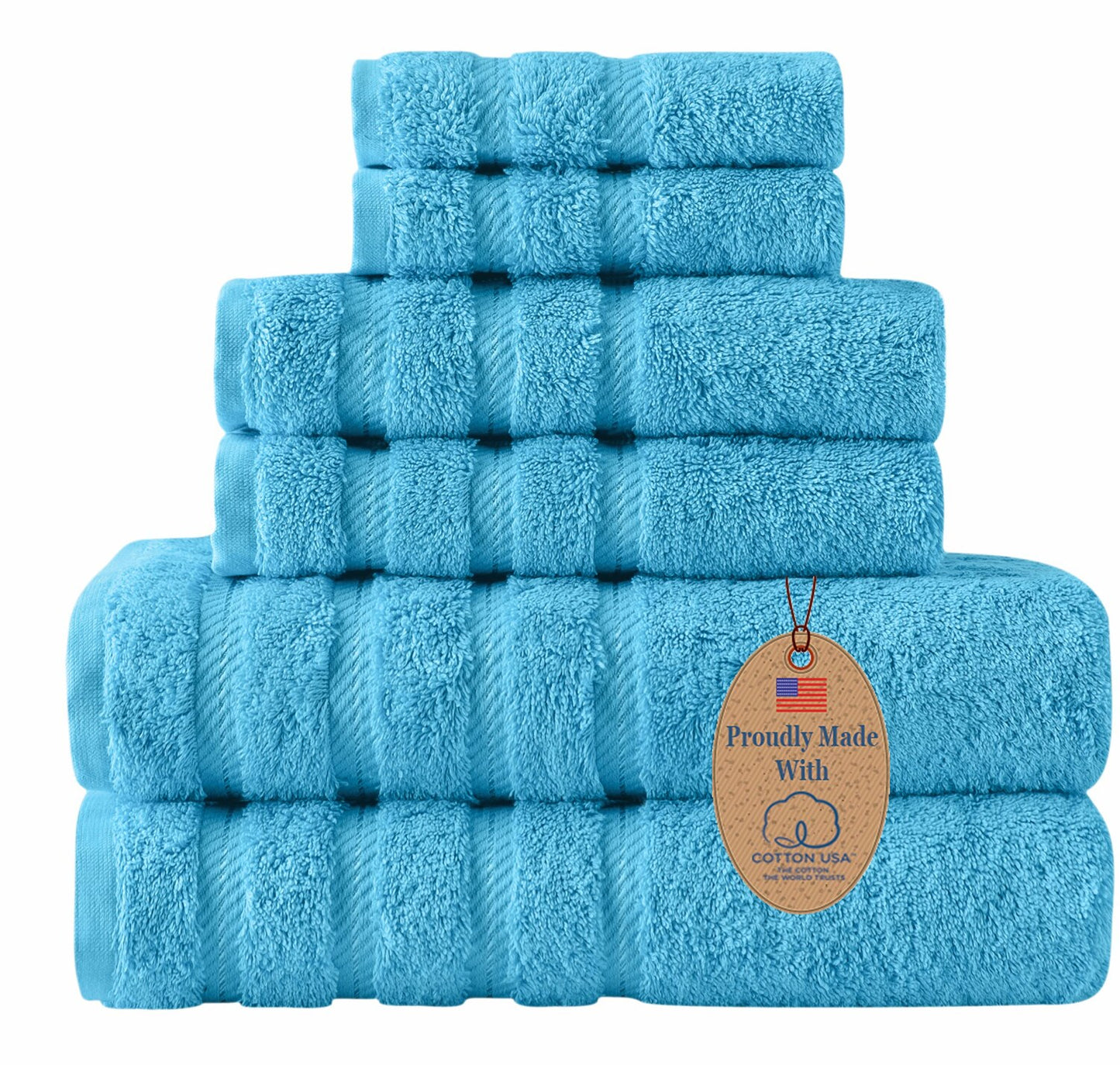 6-Piece Aqua Blue Cotton Towel Set