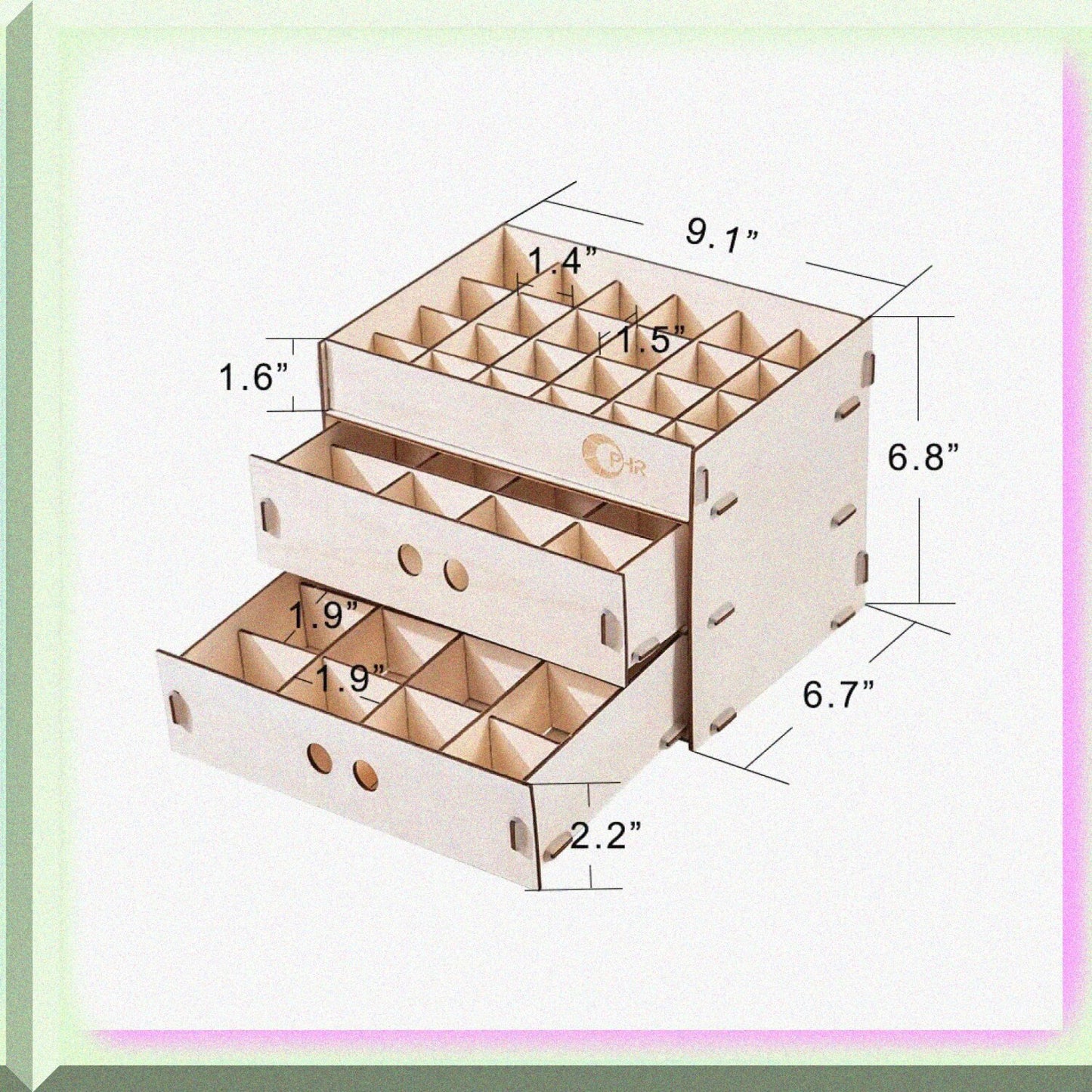 Wooden Paint Organizer with 2 Drawers and Removable Grids