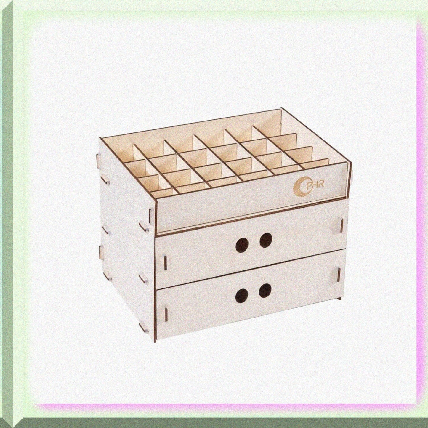 Wooden Paint Organizer with 2 Drawers and Removable Grids