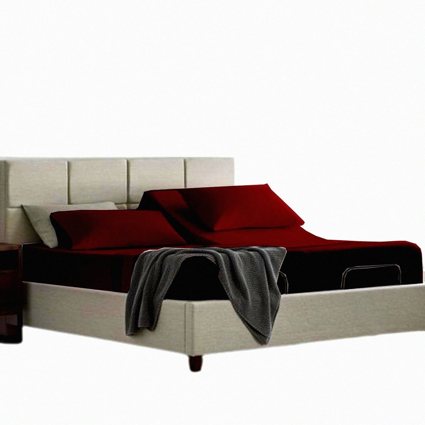 UltraFlex Split Top Sheets - Microfiber Flex Head Sheets for Sleep Number Bed - 4 Piece Set - Deep Pocket Burgundy Sheets - Fits up to 15" Mattress