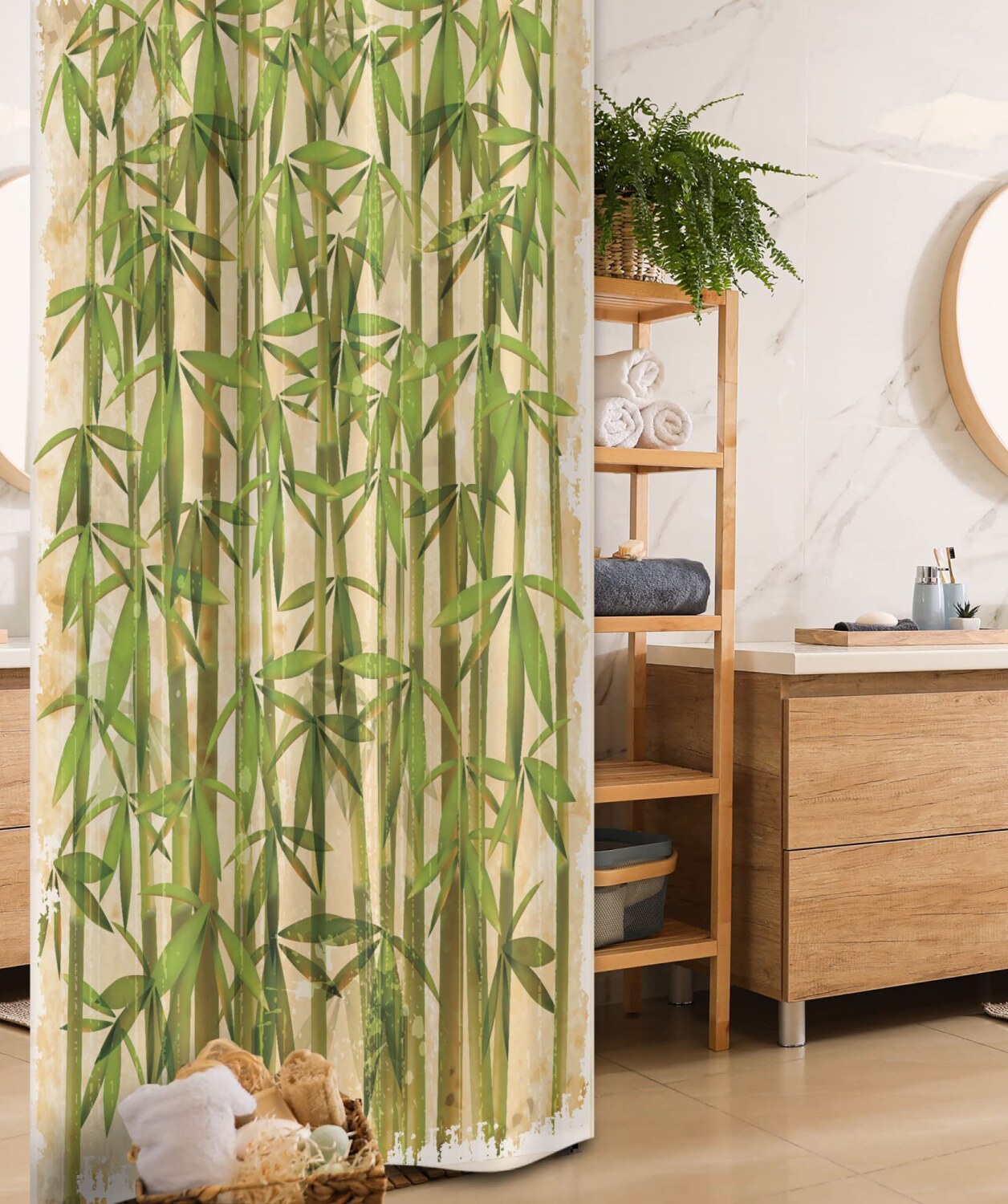 Asian Woodland Reeds Shower Curtain 36x72 Cream Green