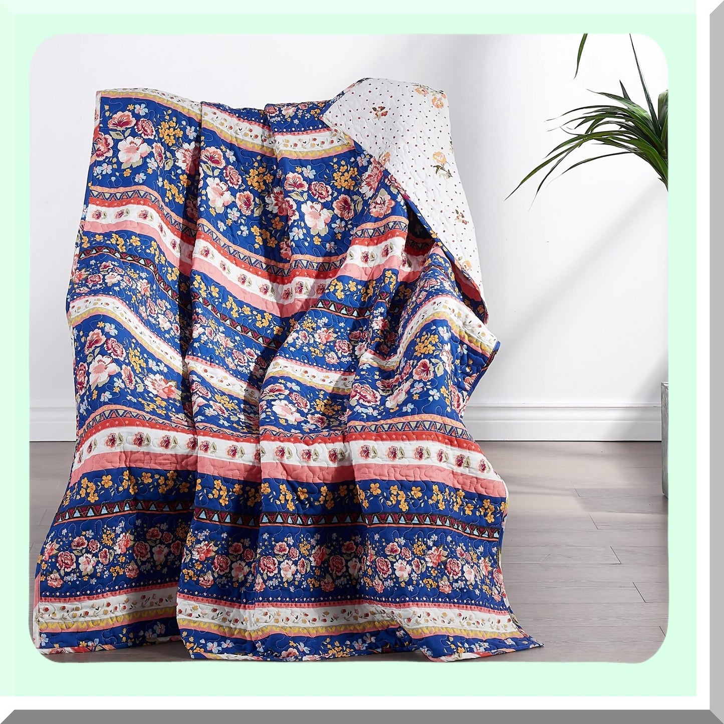 CozyComfort Reversible Cotton Quilted Throw Blanket, 50x60-inch, Blue