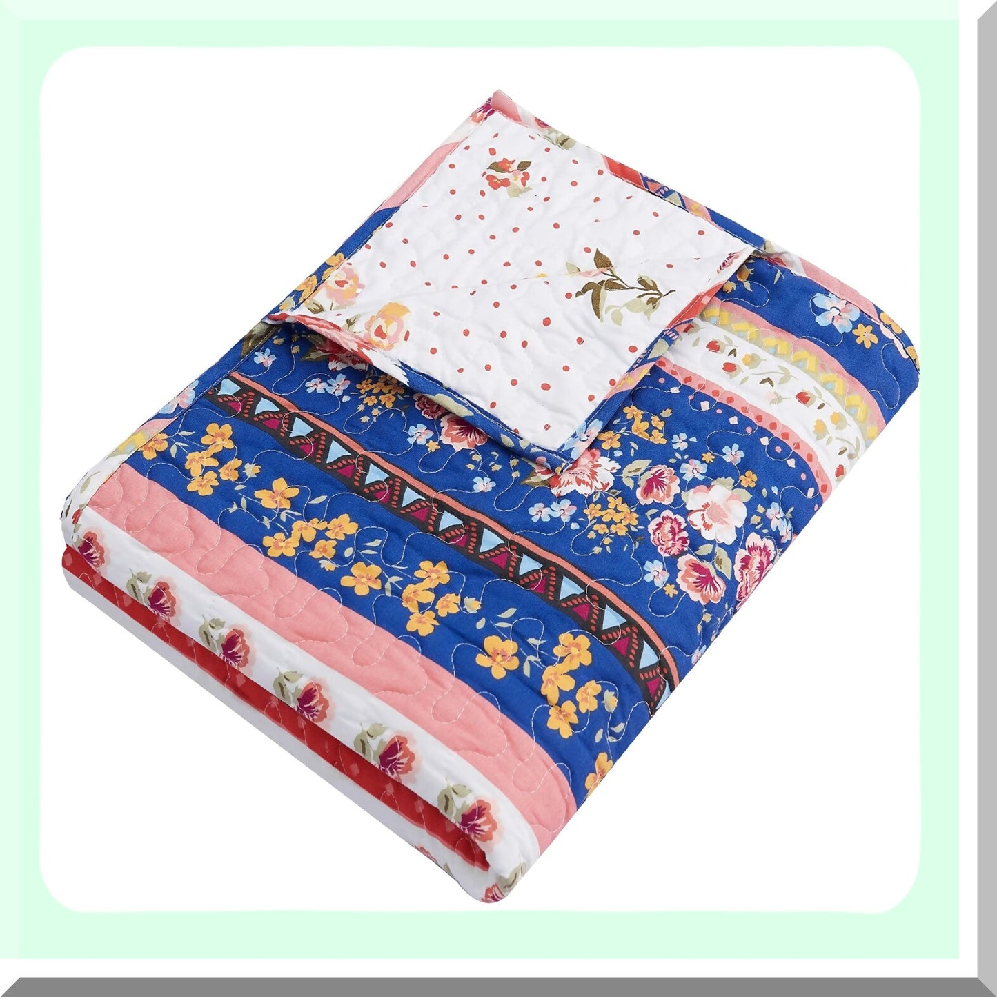 CozyComfort Reversible Cotton Quilted Throw Blanket, 50x60-inch, Blue