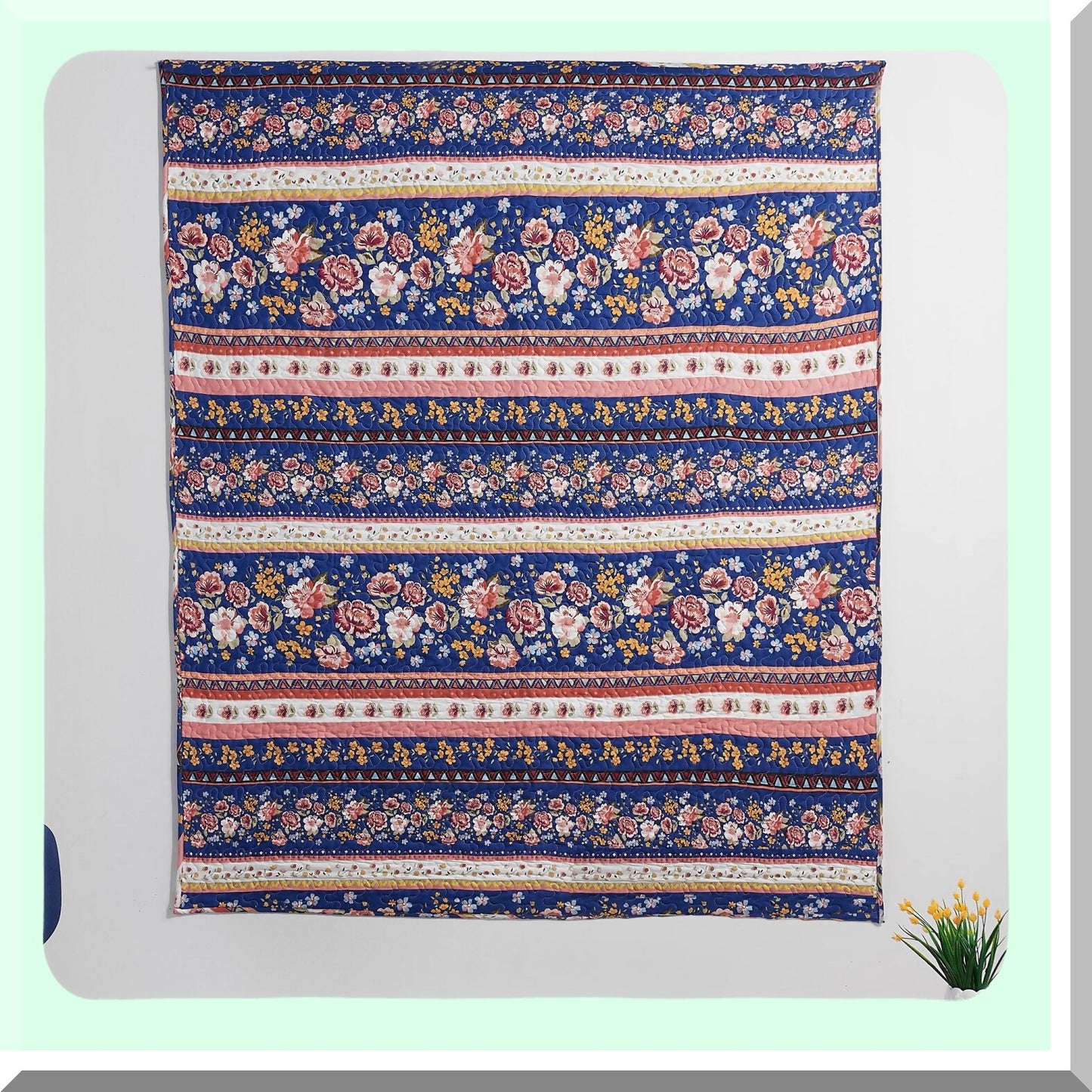 CozyComfort Reversible Cotton Quilted Throw Blanket, 50x60-inch, Blue