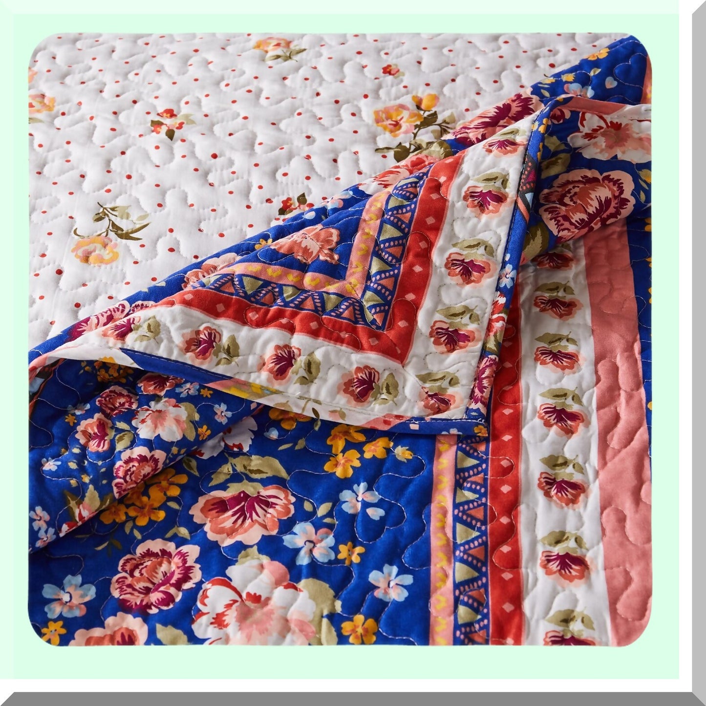 CozyComfort Reversible Cotton Quilted Throw Blanket, 50x60-inch, Blue