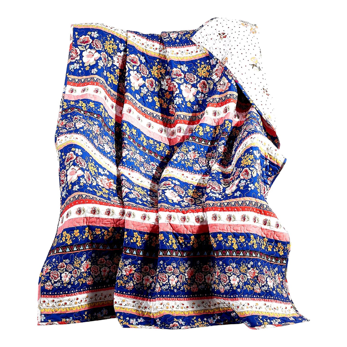 CozyComfort Reversible Cotton Quilted Throw Blanket, 50x60-inch, Blue