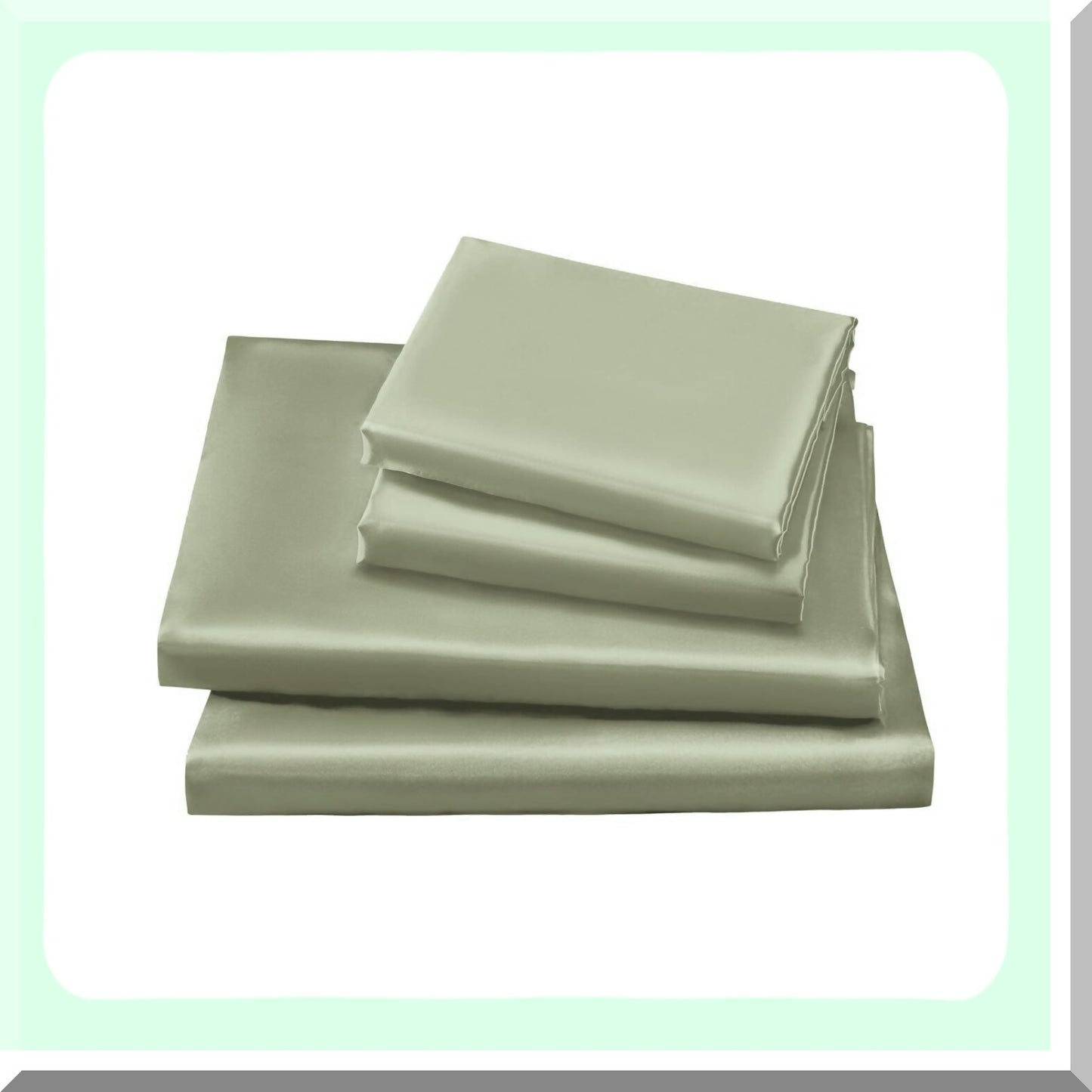 Luxury Silky Sage Green Bed Sheet Set - Wrinkle-Free Full Size 4-Piece Silk Sheets with Deep Pocket Fitted Sheet, Flat Sheet, Pillow Cases - Soft Silk Bedding