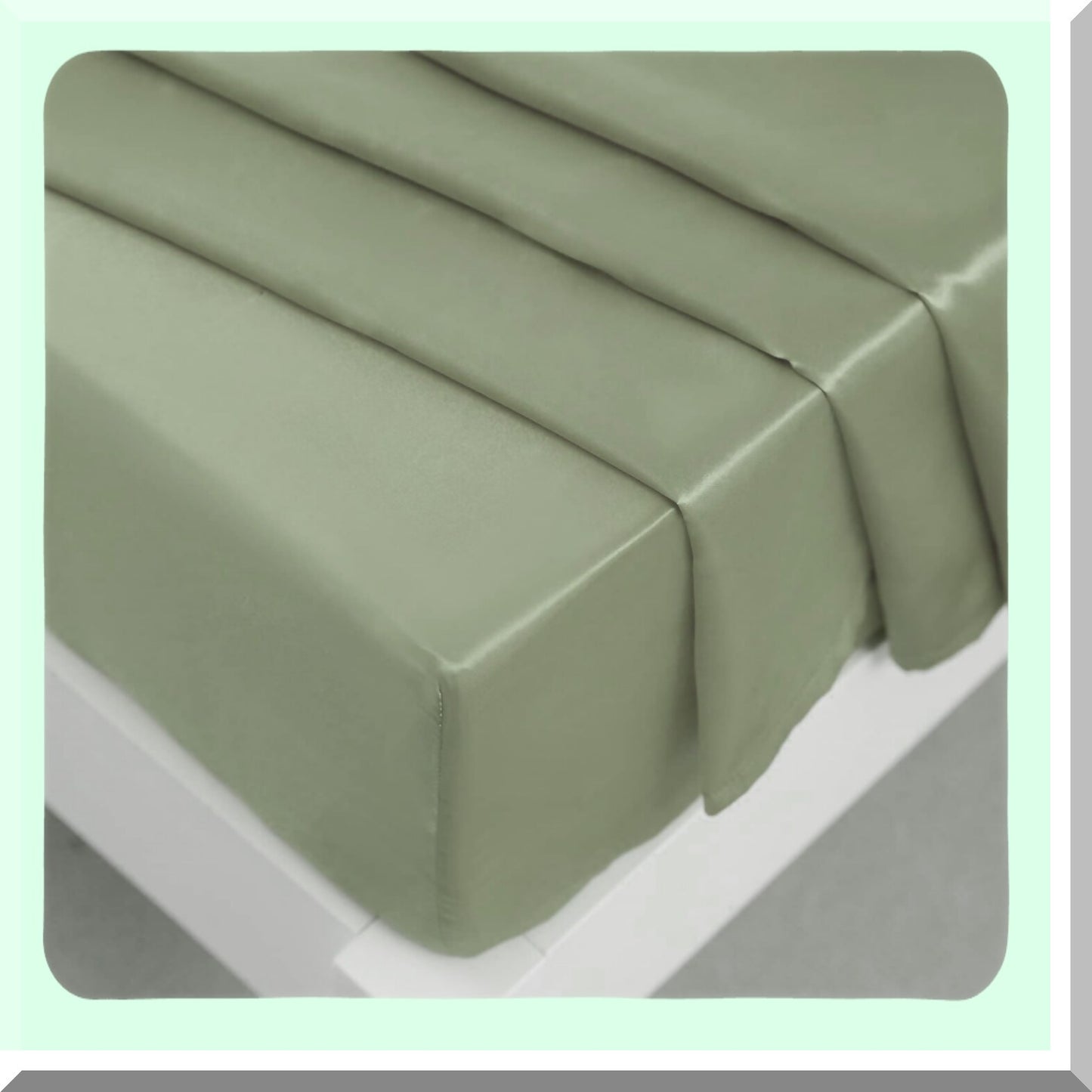 Luxury Silky Sage Green Bed Sheet Set - Wrinkle-Free Full Size 4-Piece Silk Sheets with Deep Pocket Fitted Sheet, Flat Sheet, Pillow Cases - Soft Silk Bedding