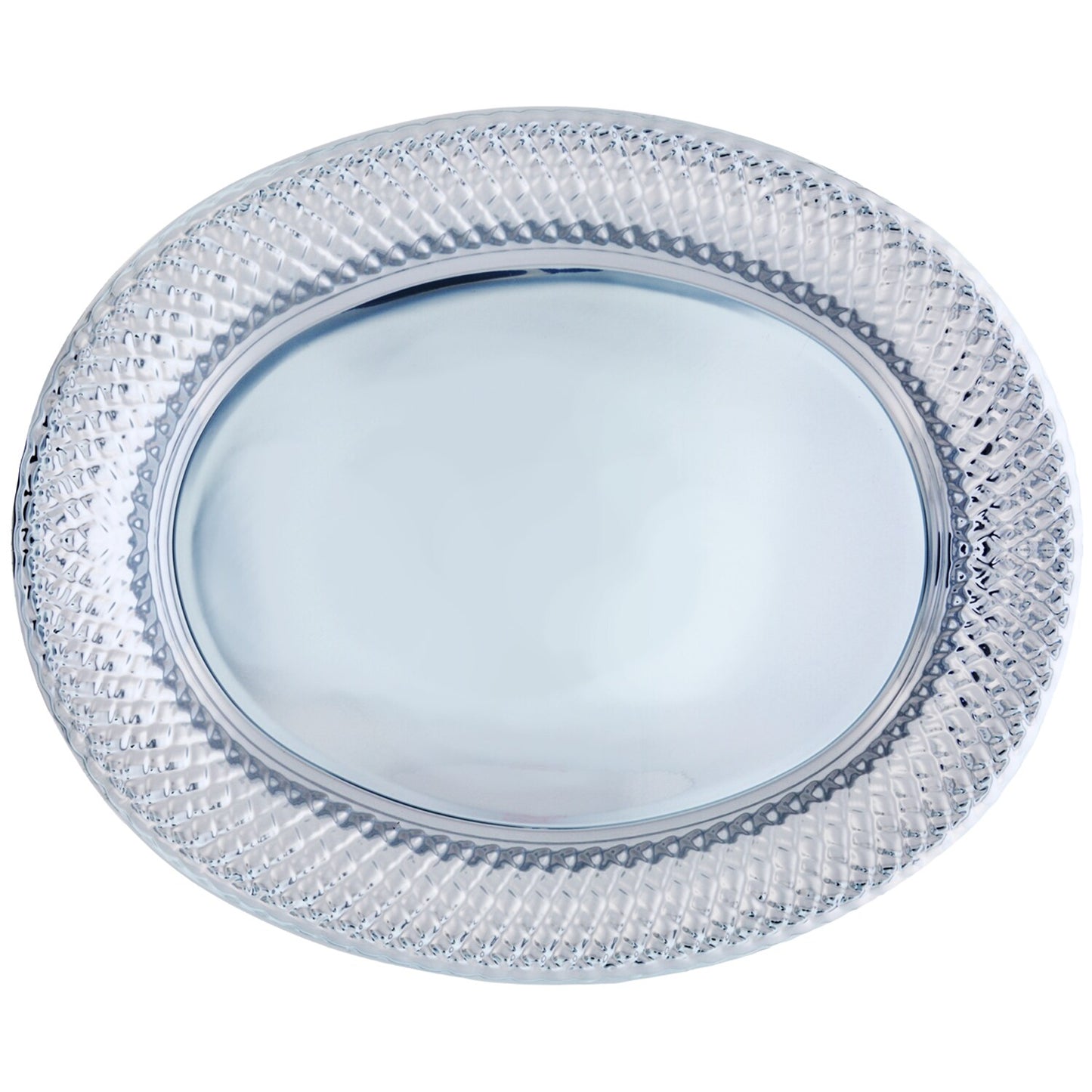 Large Silver-Plastic Oval Platters with Decorative Edges (Pack of 4)