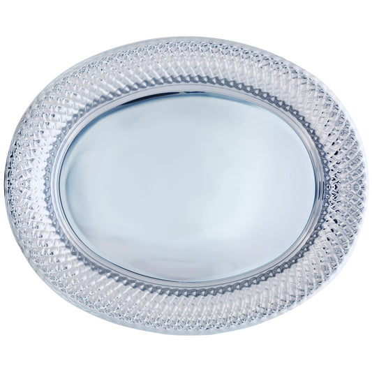 Large Silver-Plastic Oval Platters with Decorative Edges (Pack of 4)