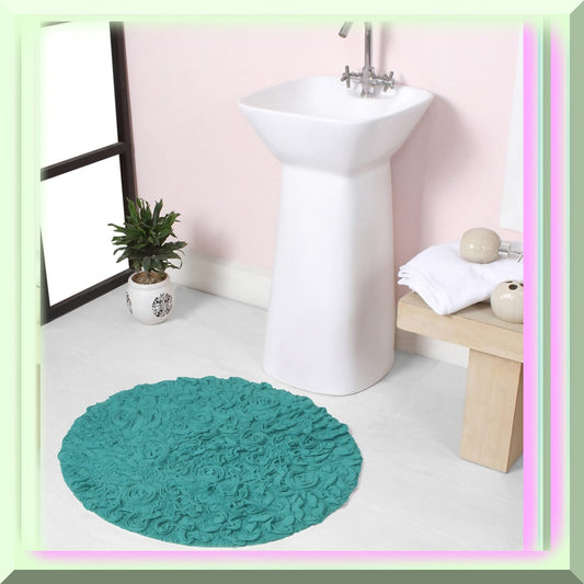 22" Round Cotton Tufted Bath Rug, Turquoise