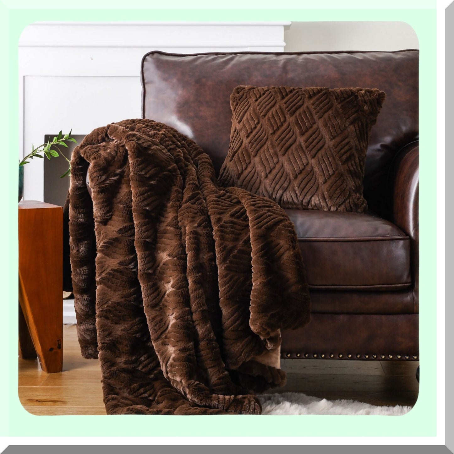 UltraSoft Chocolate Mink Throw Blanket Set - Includes 50"x60" Super Soft Rabbit Blanket & 18"x18" Pillow Cover for Couch Comfort"