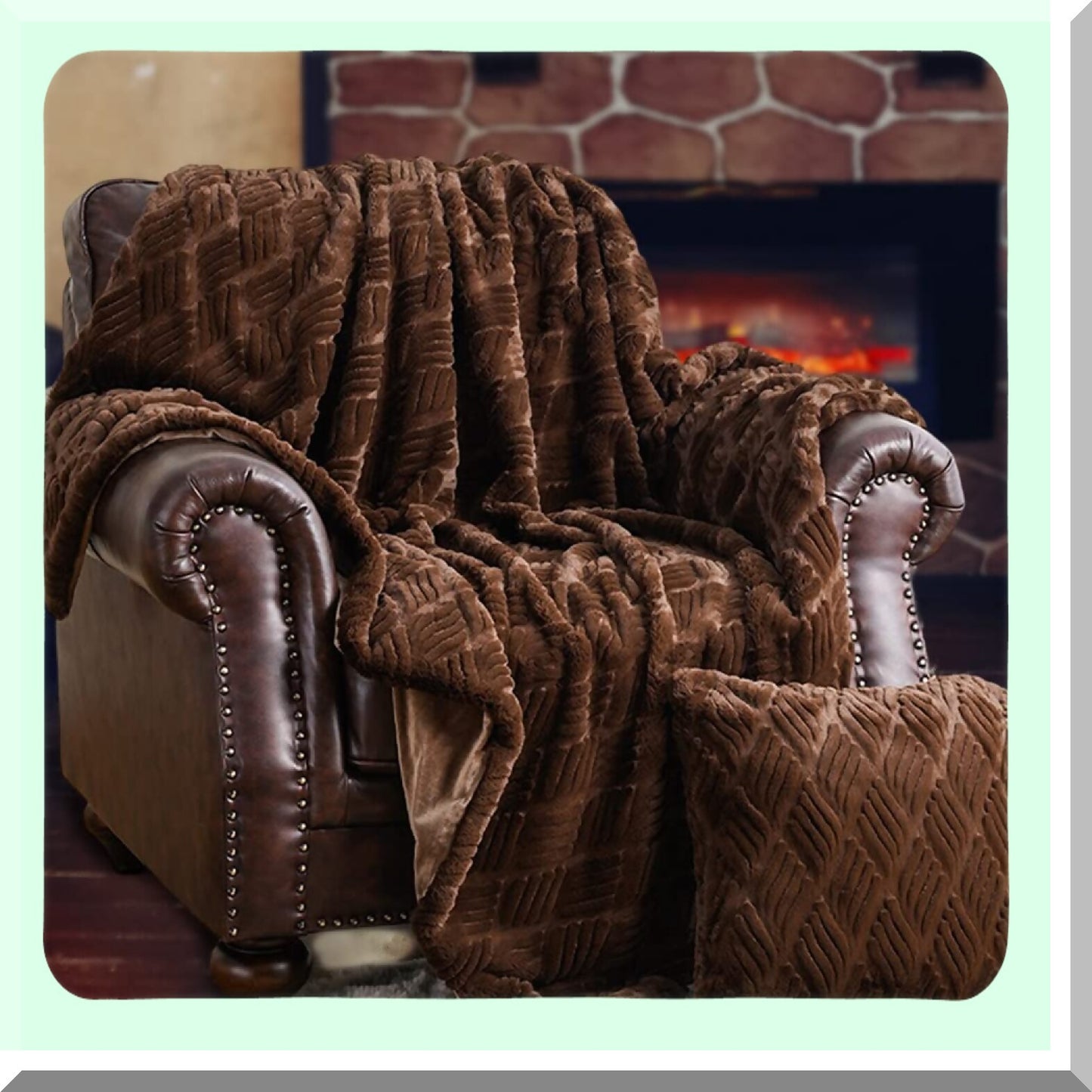UltraSoft Chocolate Mink Throw Blanket Set - Includes 50"x60" Super Soft Rabbit Blanket & 18"x18" Pillow Cover for Couch Comfort"